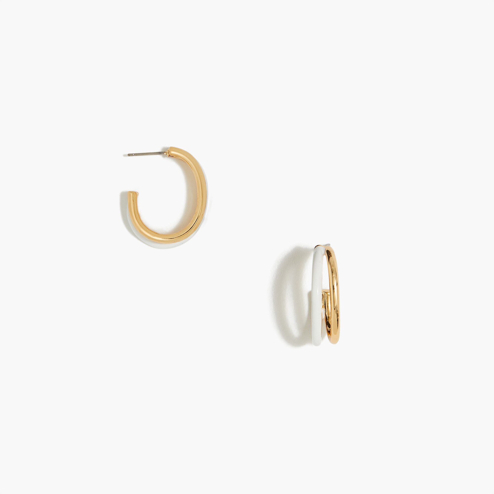 factory: double-hoop enamel earrings for women, right side, view zoomed