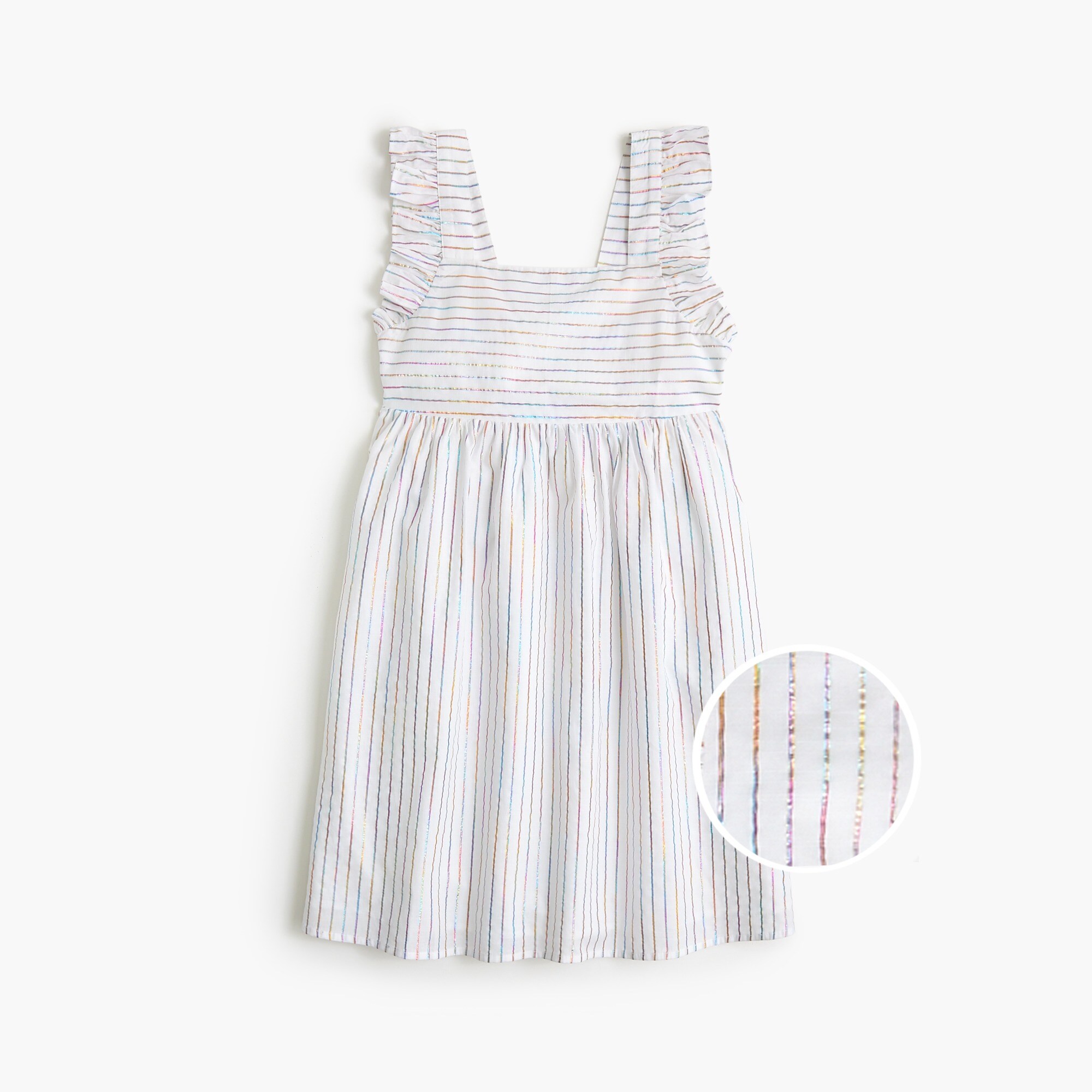 girls' rainbow shimmer striped dress with ruffle straps for girls