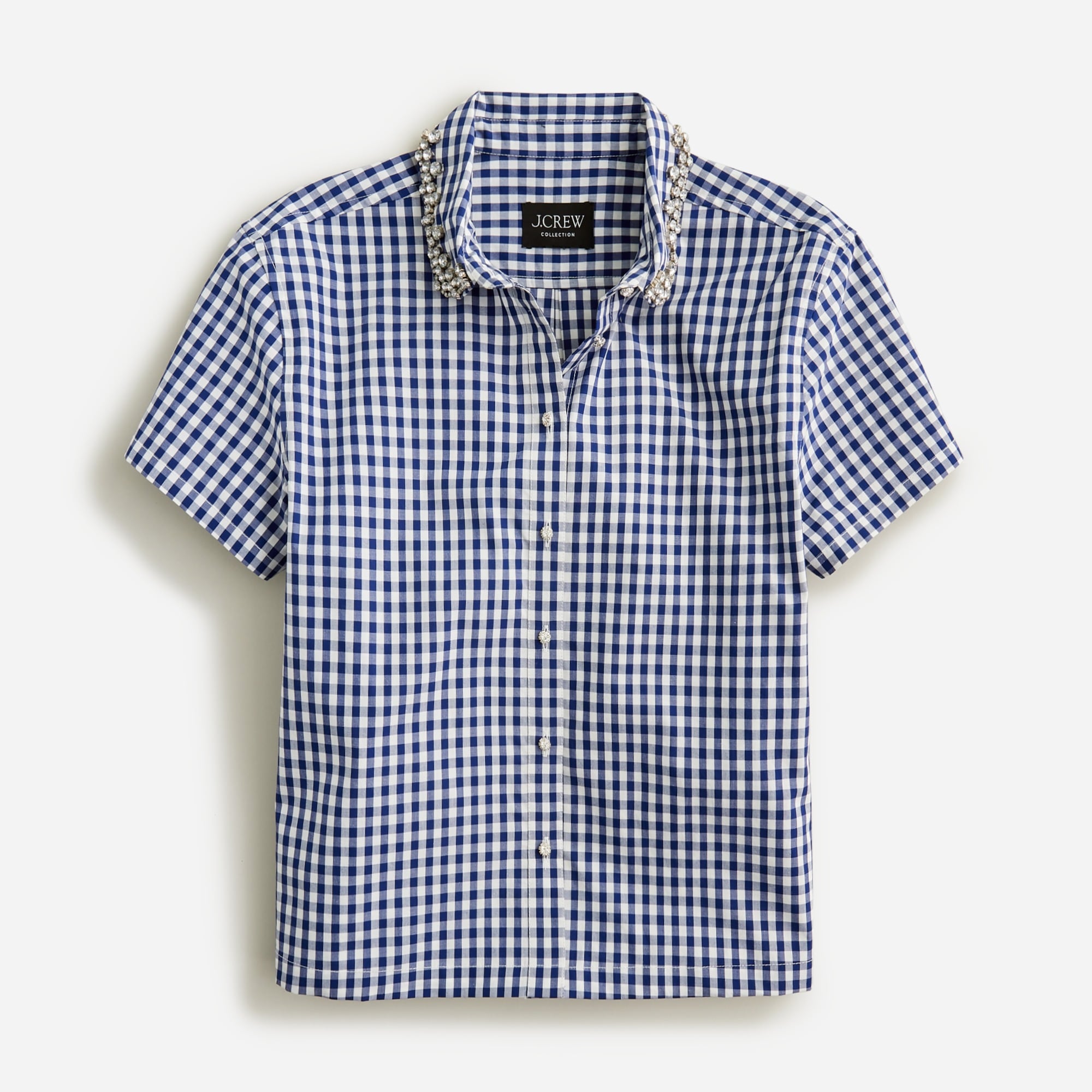 J.Crew: Collection Embellished Cotton Poplin Cropped Button-up Shirt In  Gingham For Women