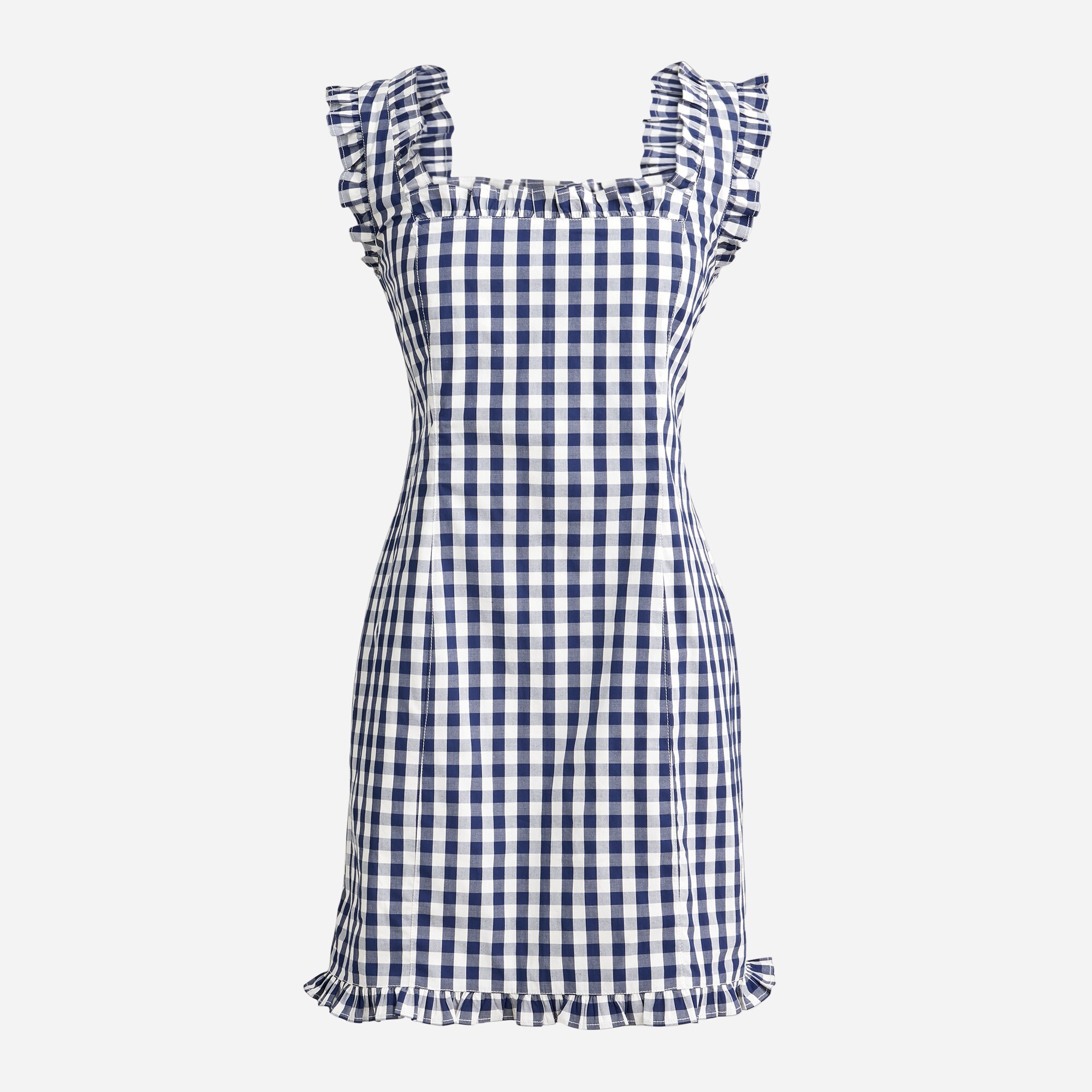 Ruffle-trim Stretch Cotton Poplin Mini Dress In Gingham For Women | J.Crew