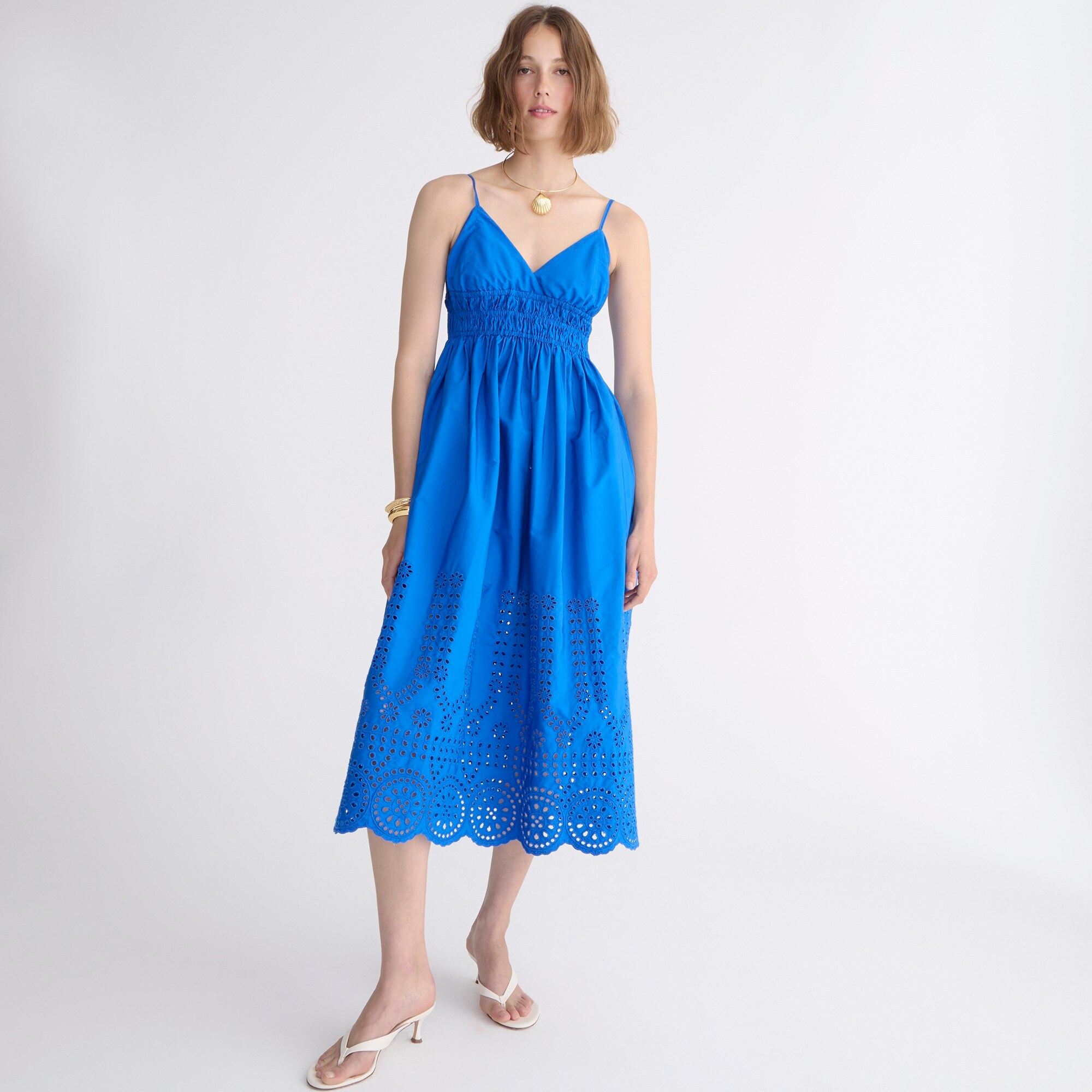 Cotton Poplin Smocked Waist Dress