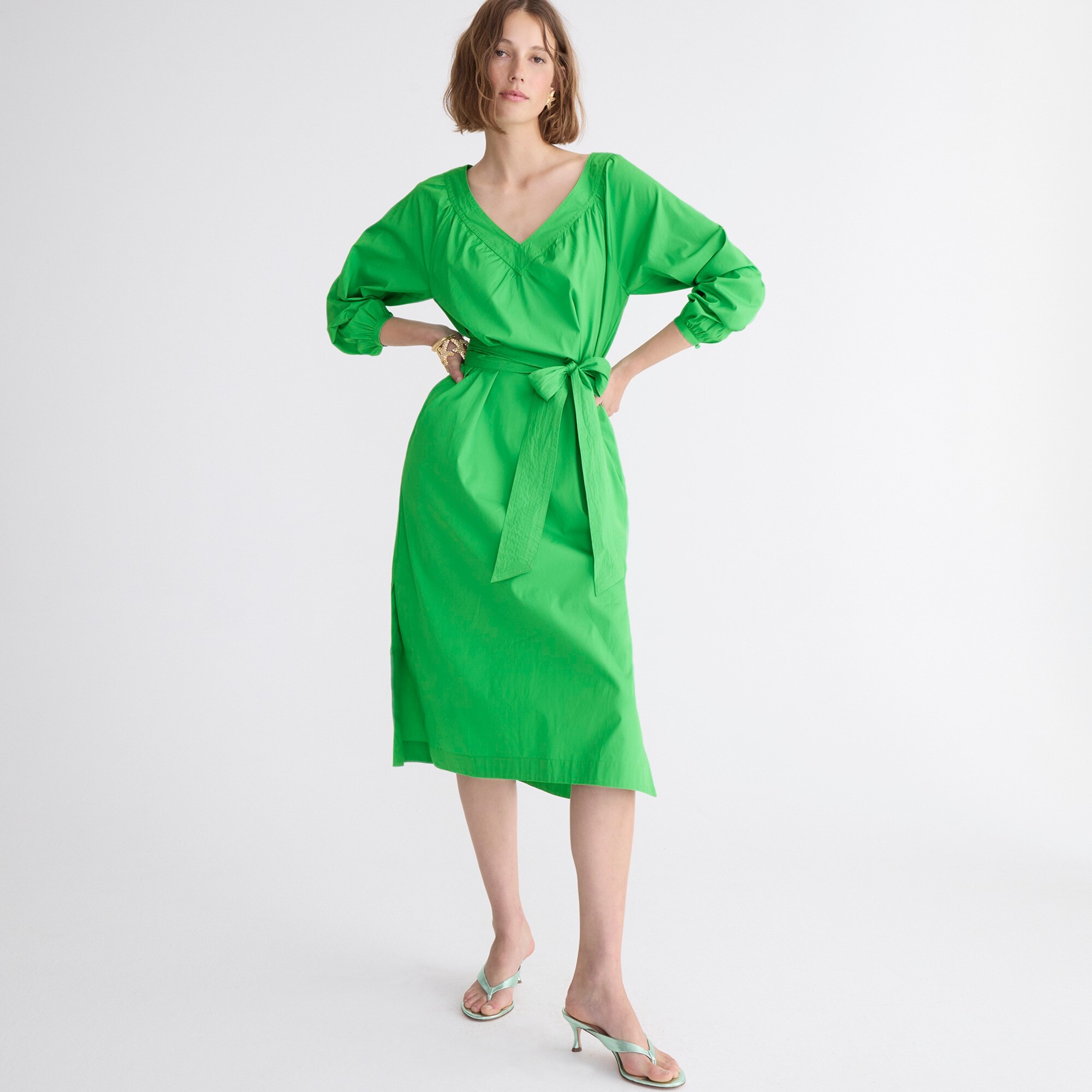 womens Tie-waist cotton poplin dress