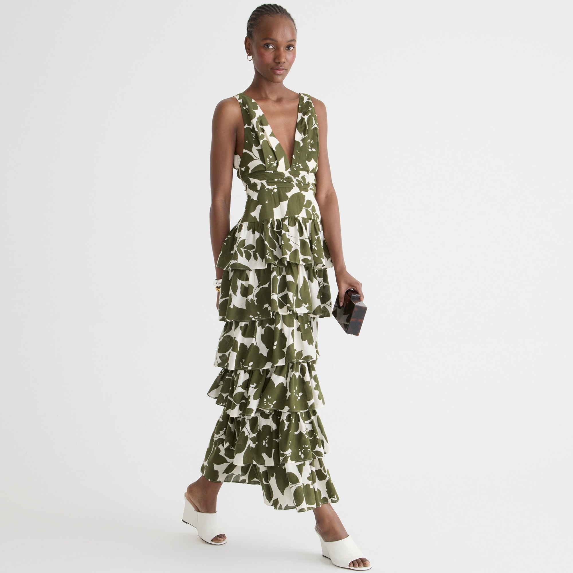 J.Crew: Collection Plunge-neck Tiered Dress In Leafy Floral For Women