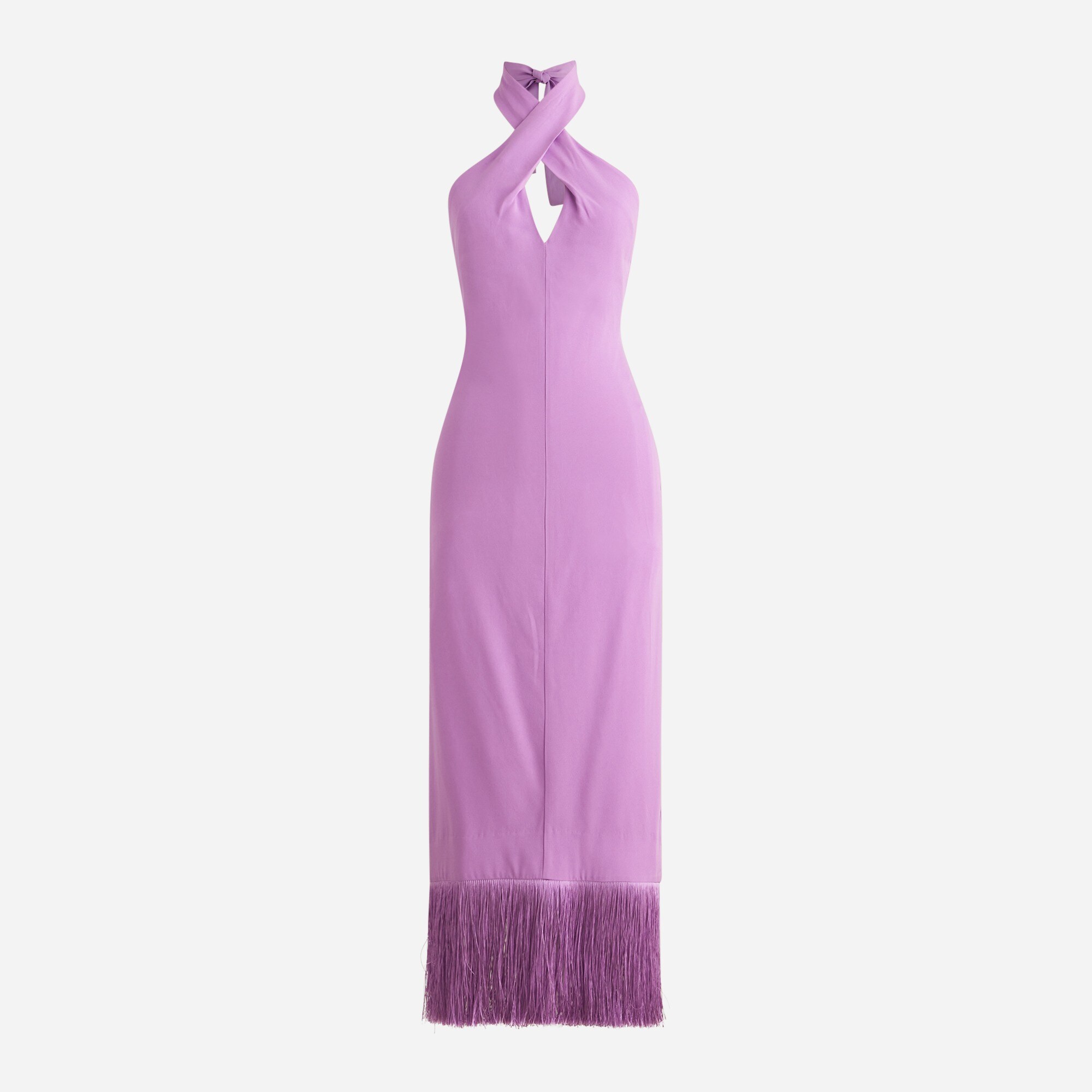 Collection halter-neck fringe-hem dress in crepe