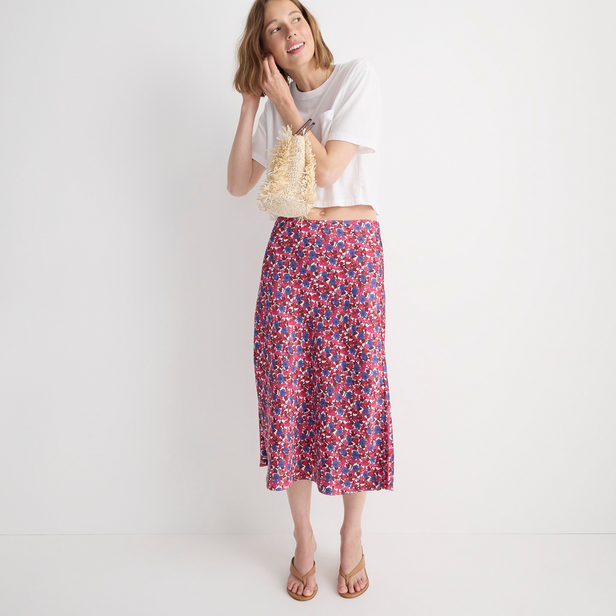 J.Crew Slip Skirt In Berry Floral For Women