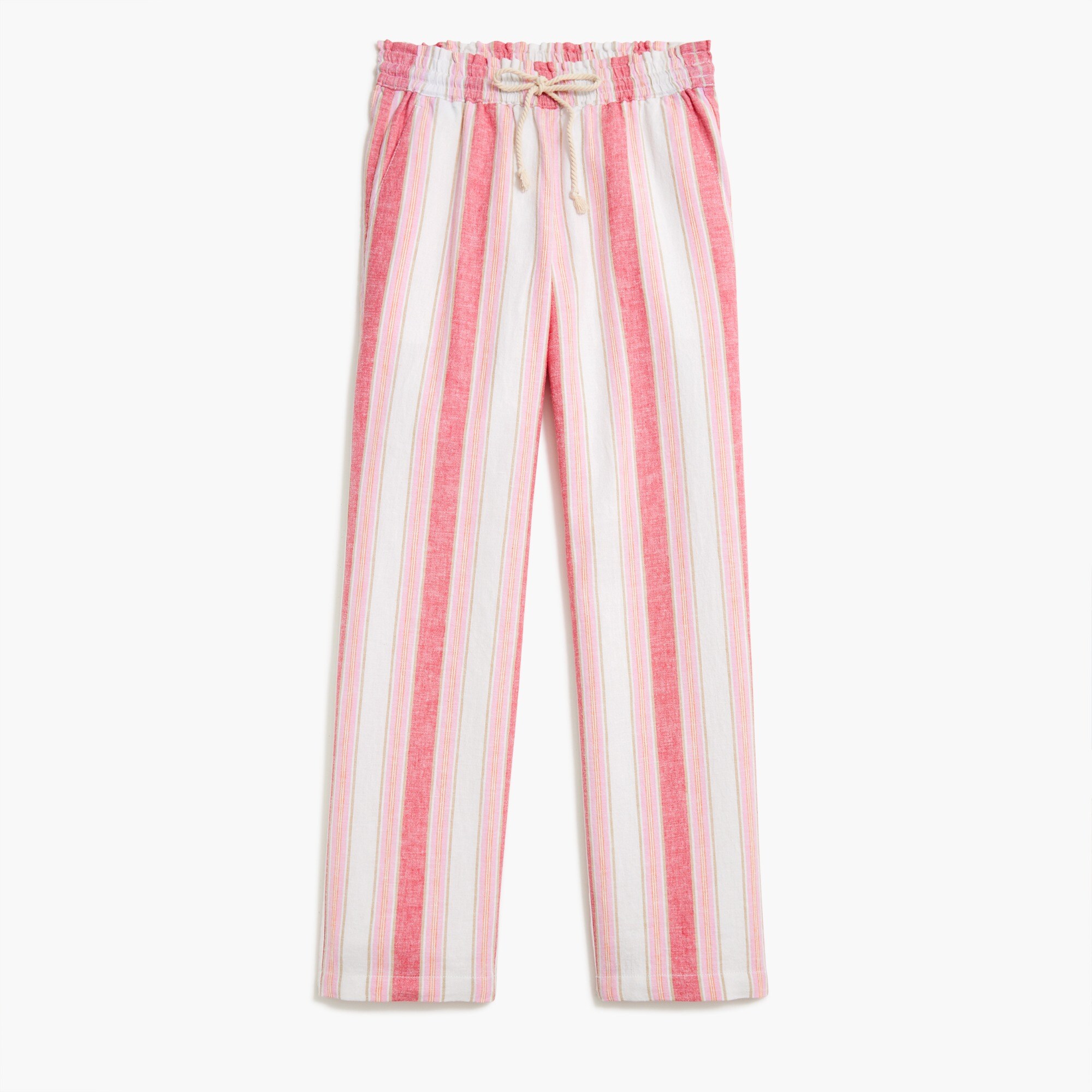 Linen-cotton blend wide-leg paper-bag pant