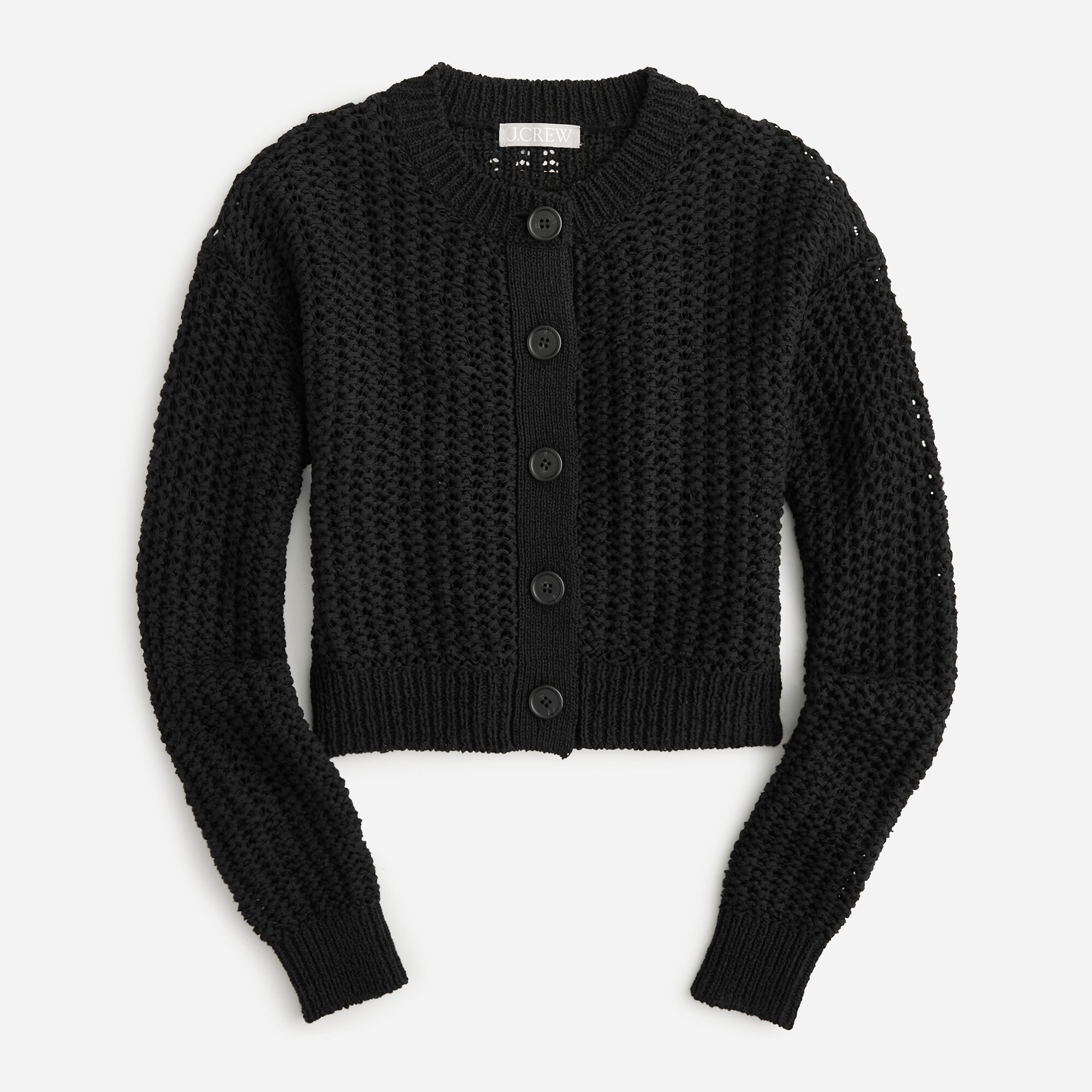 Cropped cardigan sweater in textured pointelle