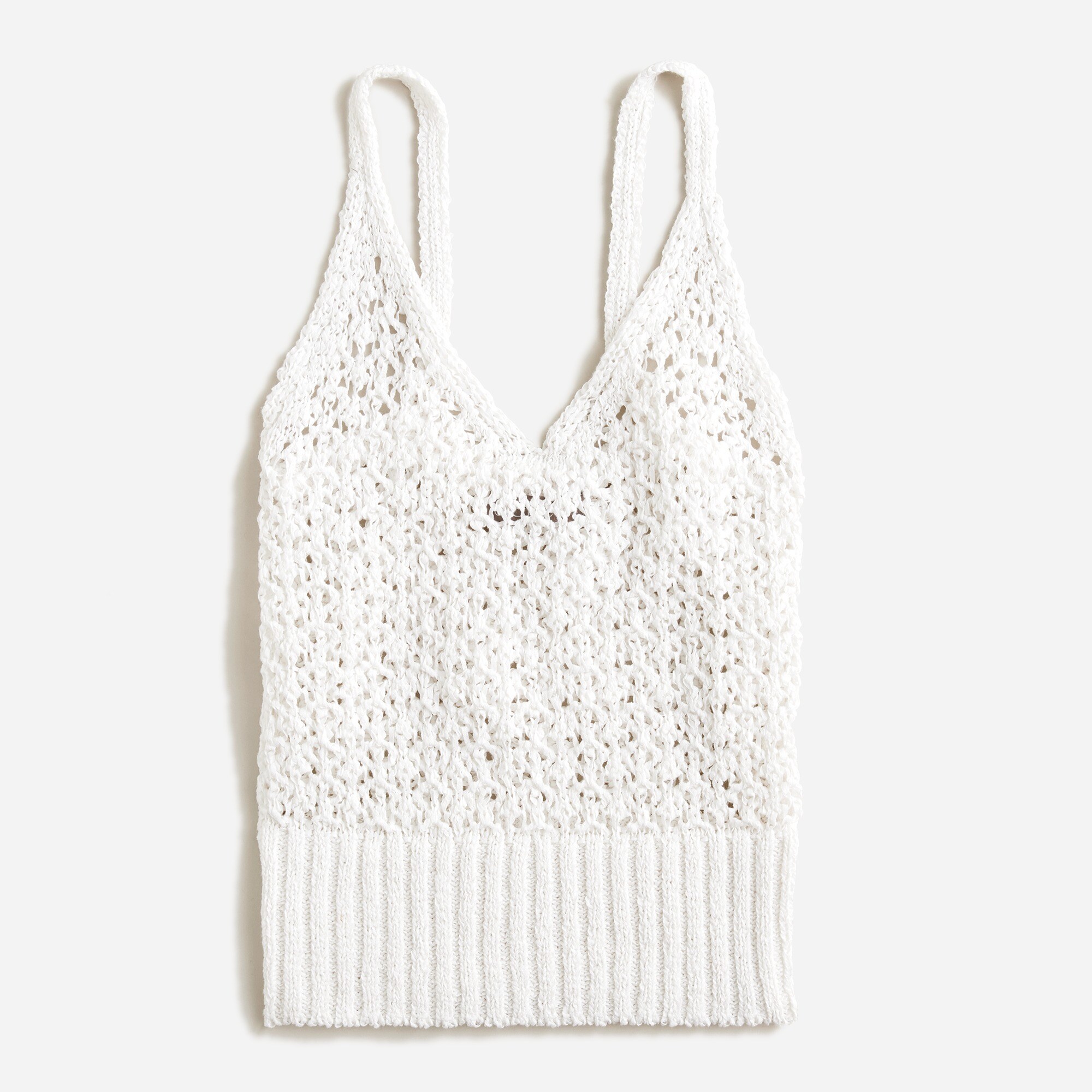 Cropped V-neck sweater-tank in textured pointelle