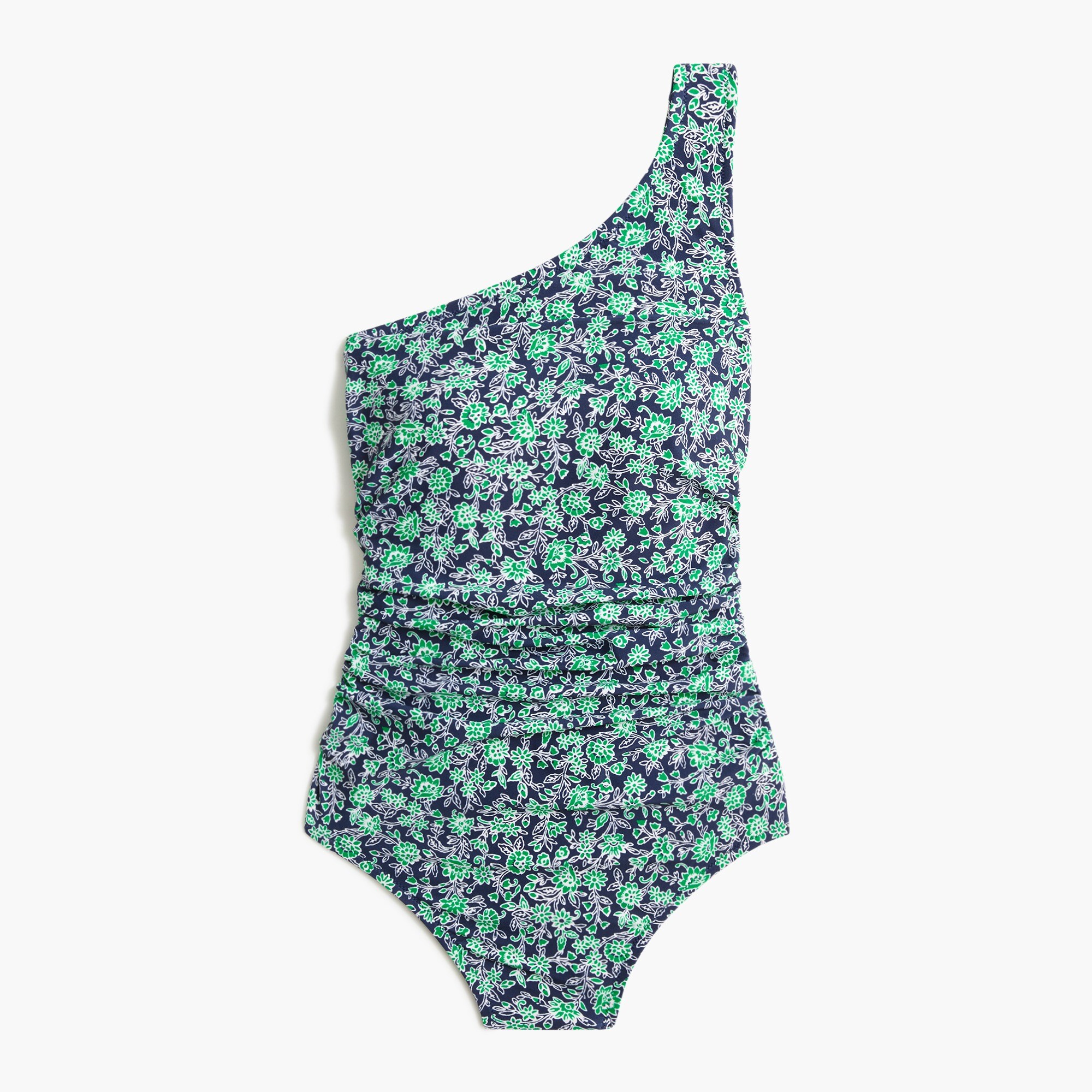  Printed ruched one-shoulder swimsuit