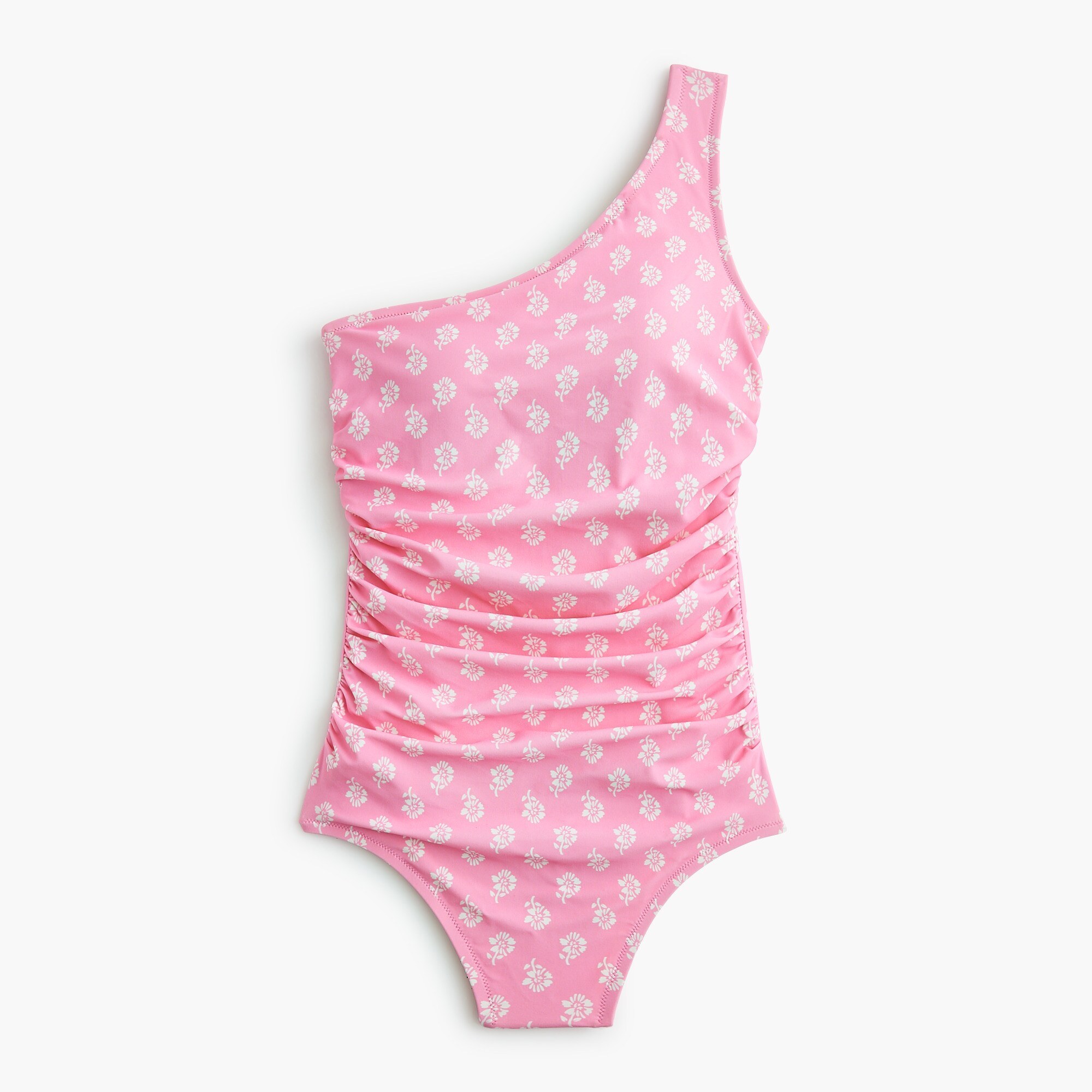 Printed ruched one-shoulder swimsuit