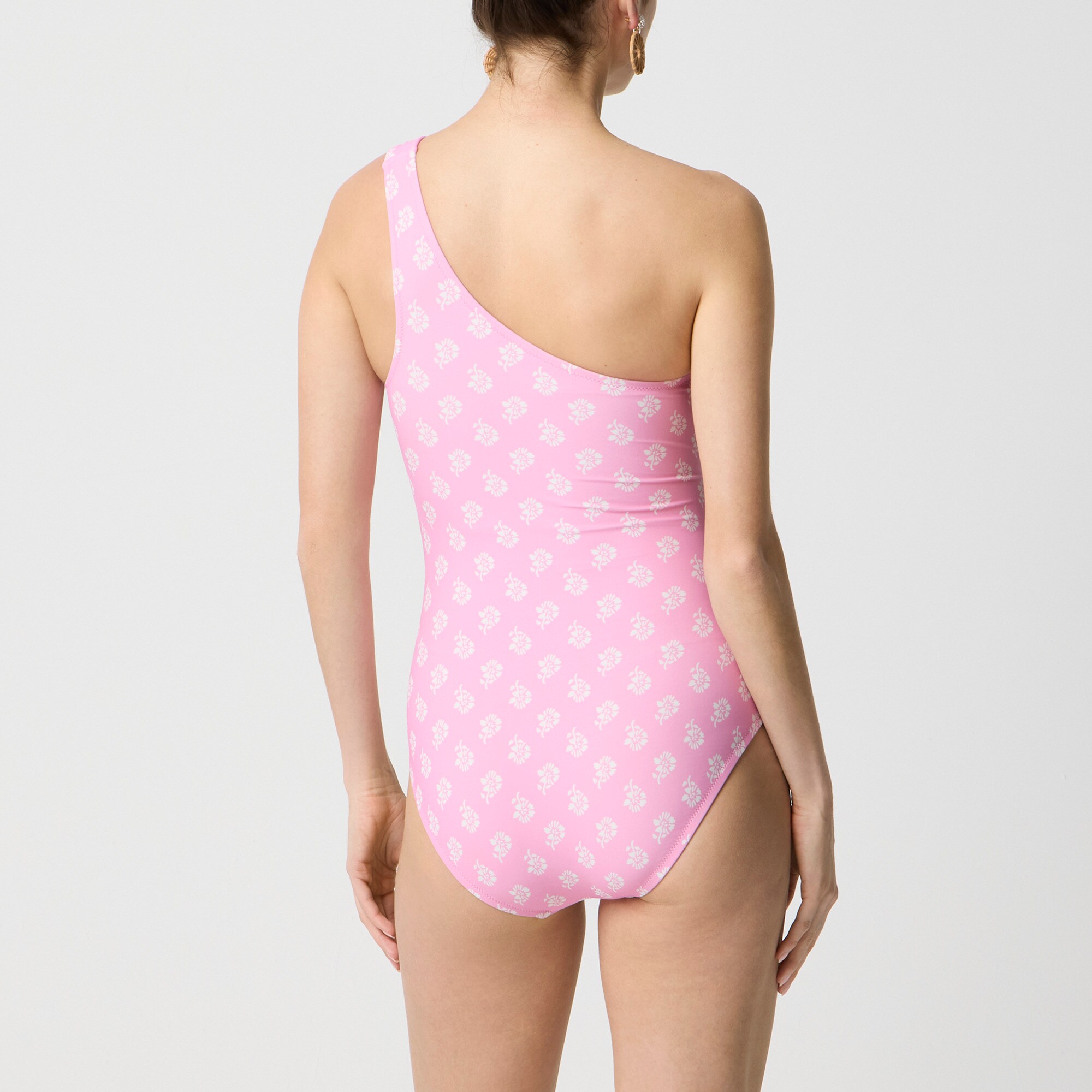 Printed ruched one-shoulder swimsuit