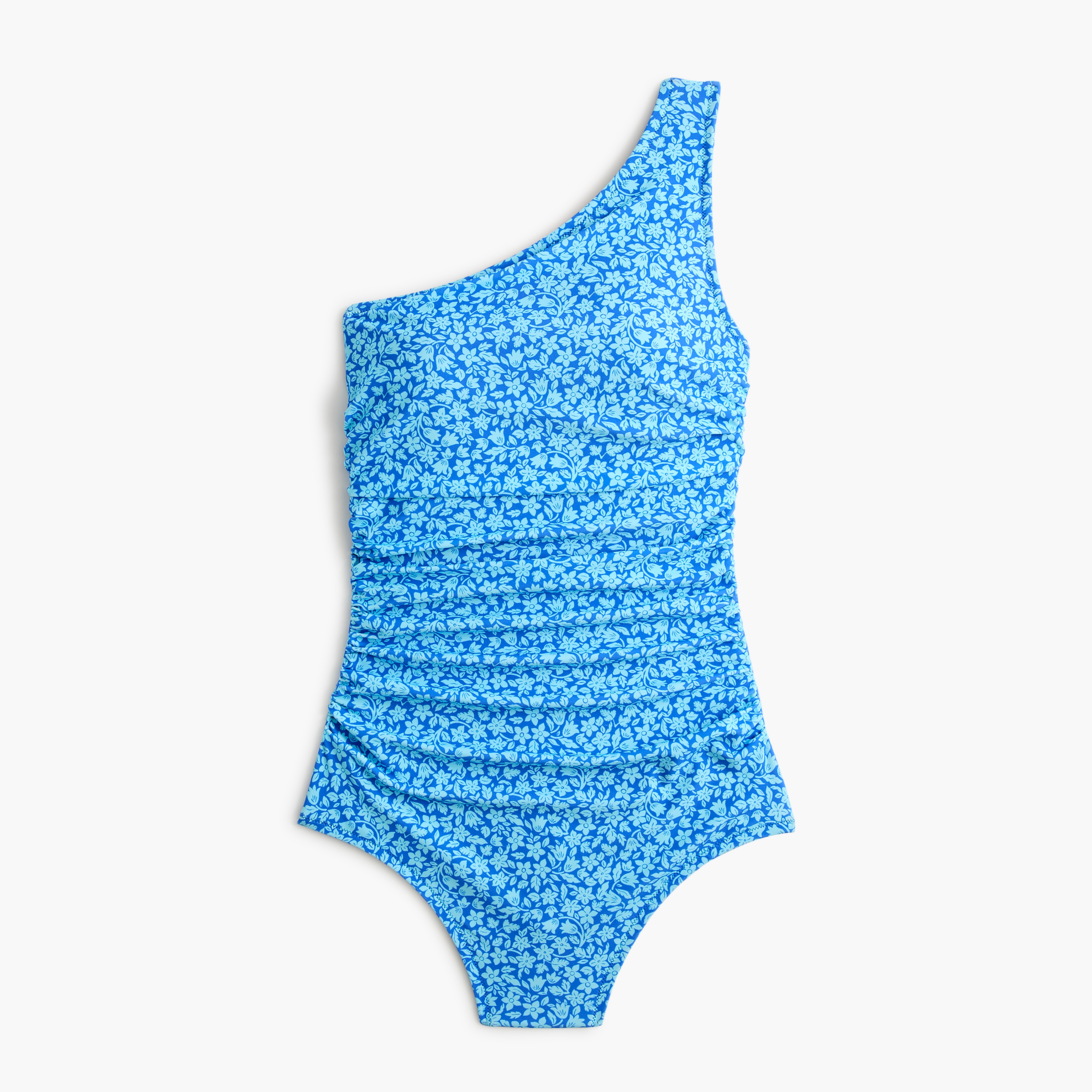 Printed ruched one-shoulder swimsuit