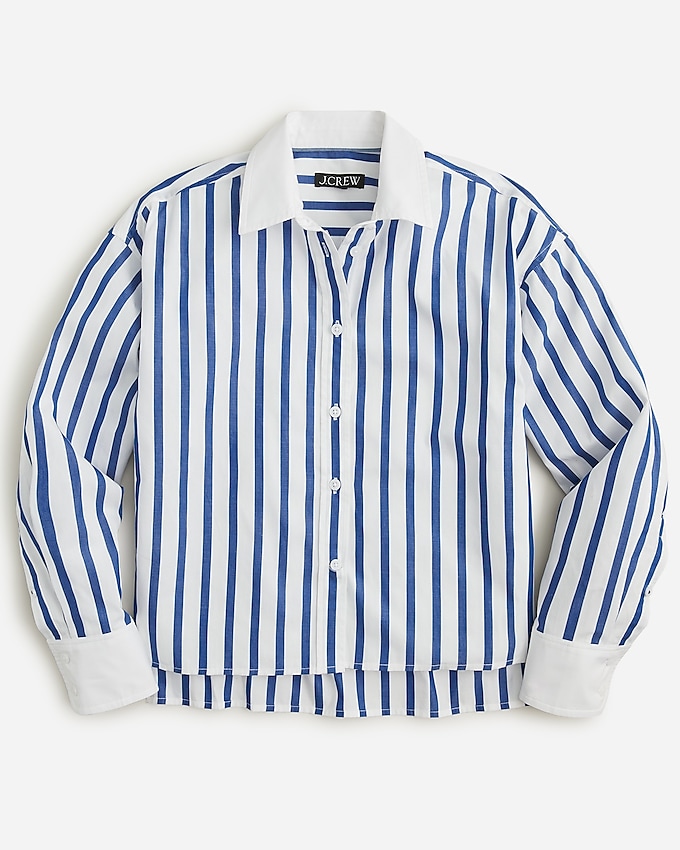 j.crew: relaxed-fit cropped cotton poplin shirt in stripe for women, right side, view zoomed