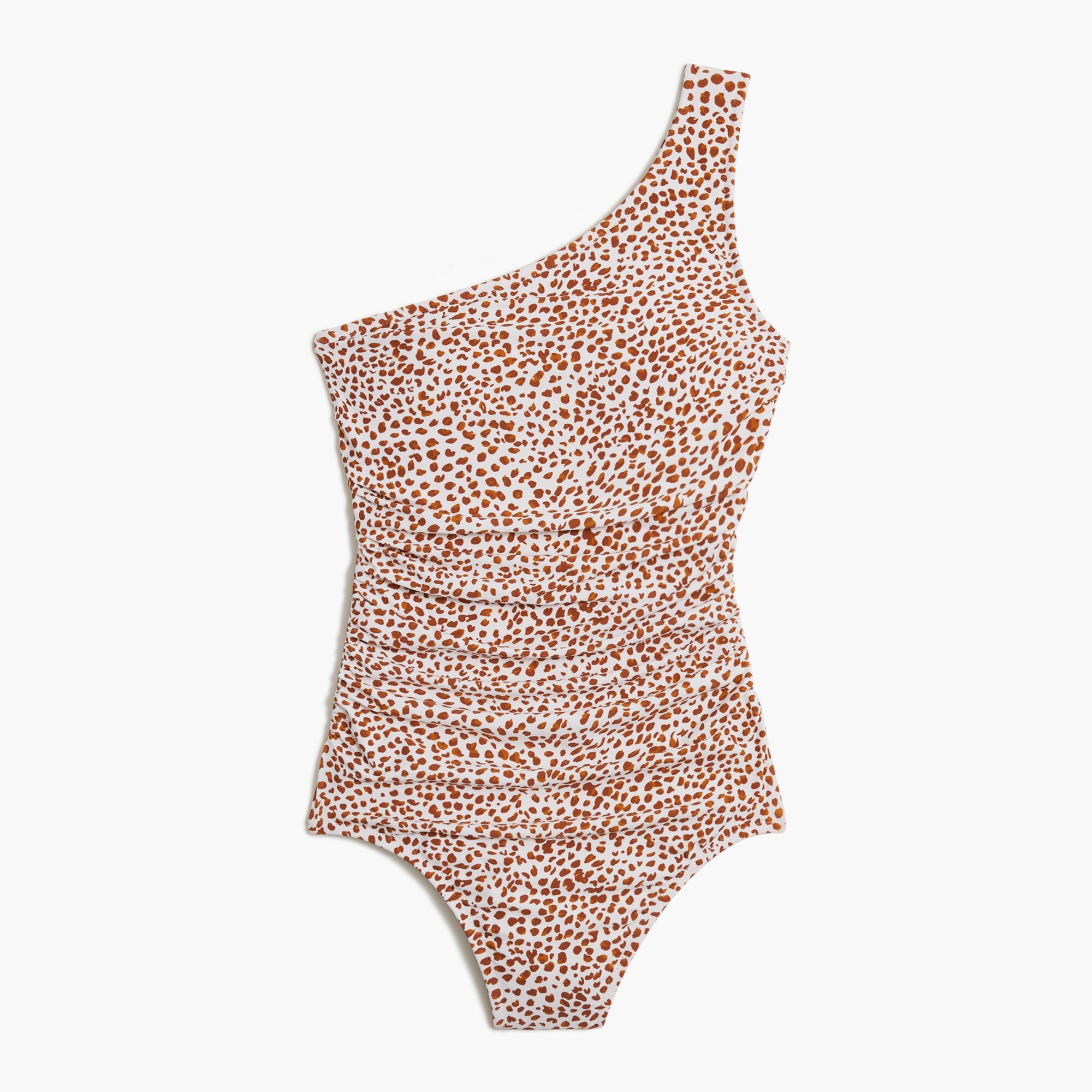 printed one-shoulder ruched one-piece swimsuit for women