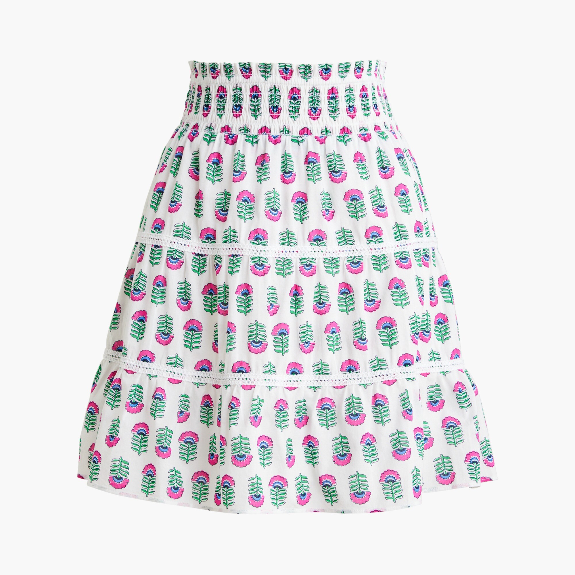 Smocked tiered mini skirt
