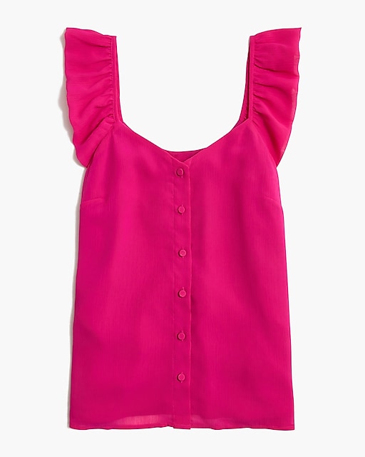  Button-up tank top with ruffle sleeves