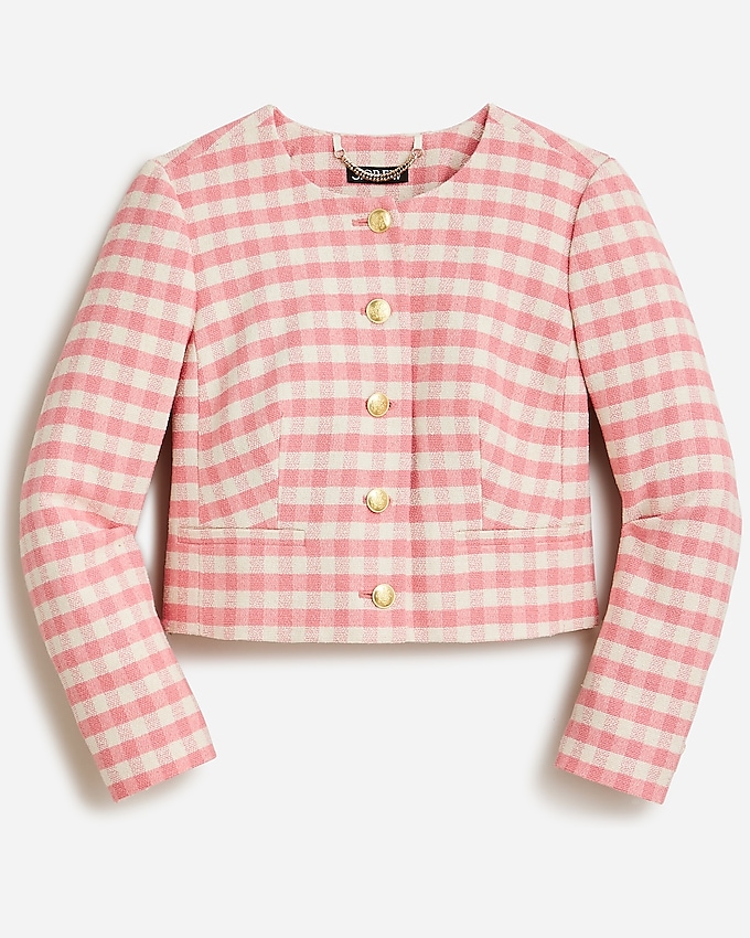 j.crew: louisa lady jacket in gingham terry tweed for women, right side, view zoomed