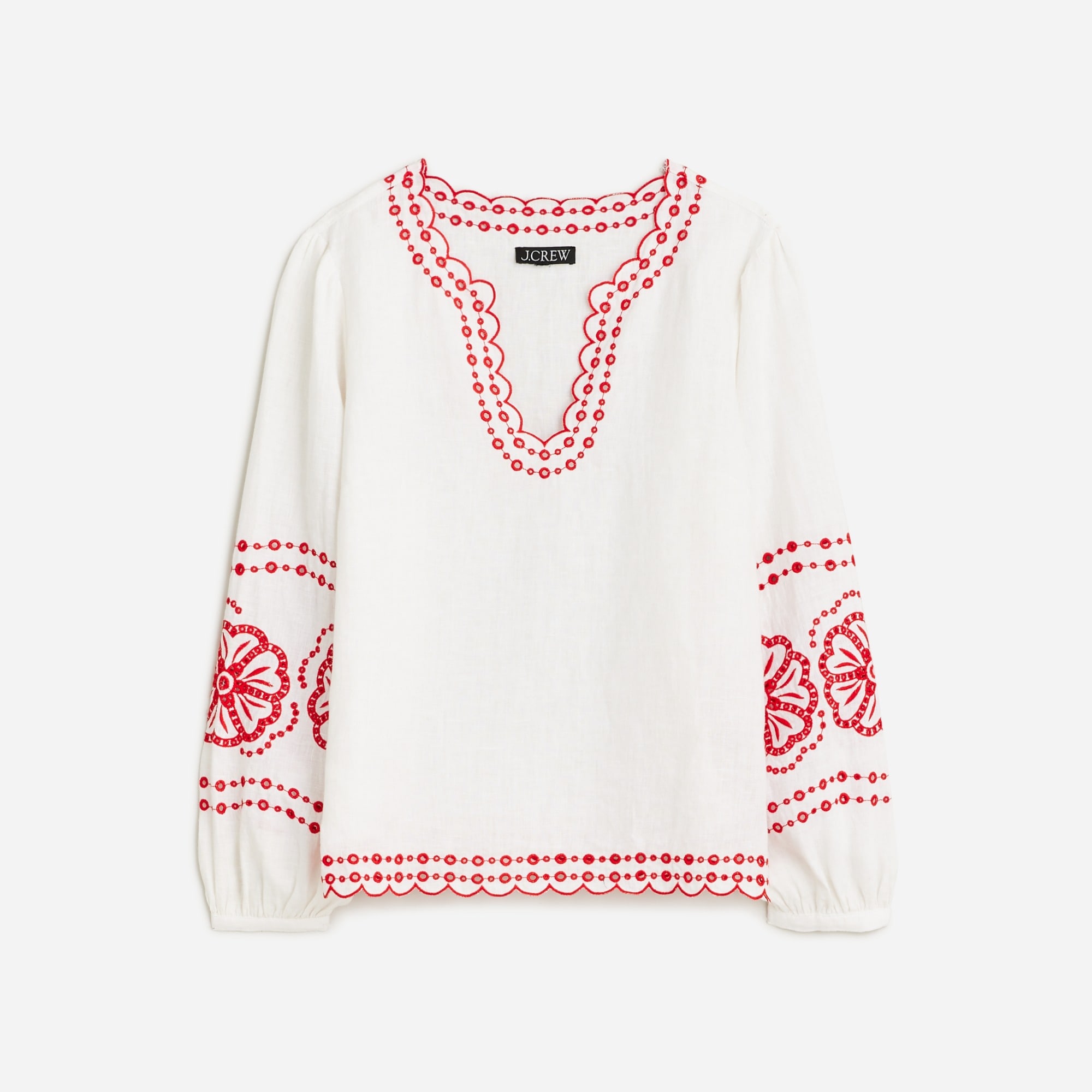 womens Bungalow embroidered top in linen