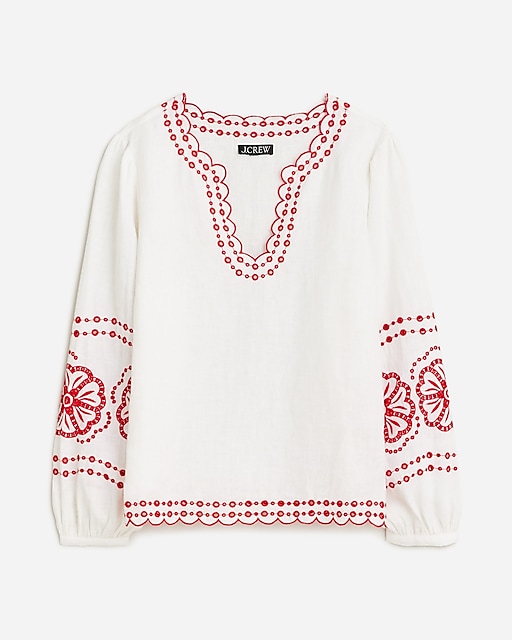 womens Bungalow embroidered top in linen