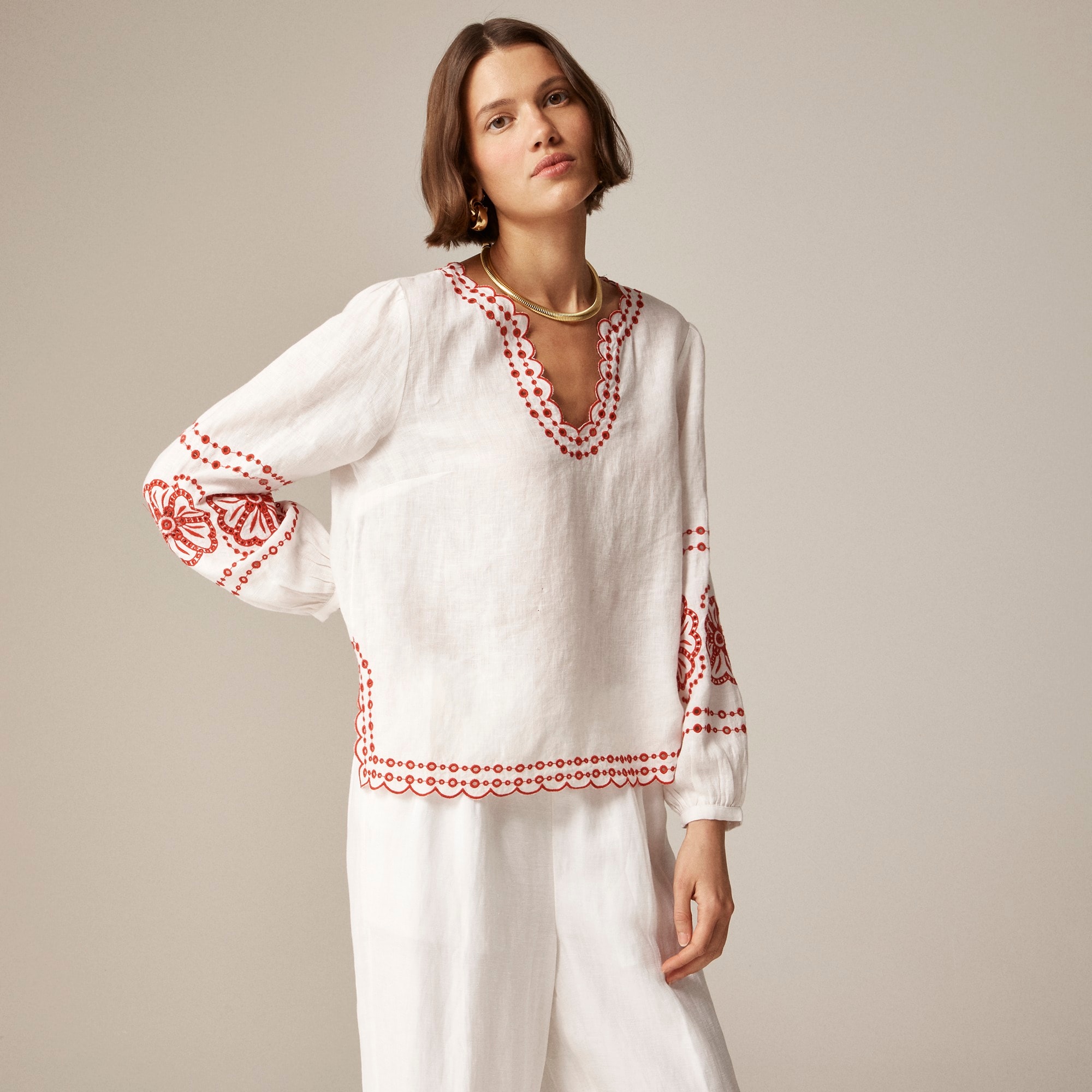 j.crew: bungalow embroidered top in linen for women