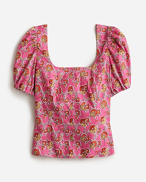  Puff-sleeve squareneck top in Ratti&reg; pink blooms print