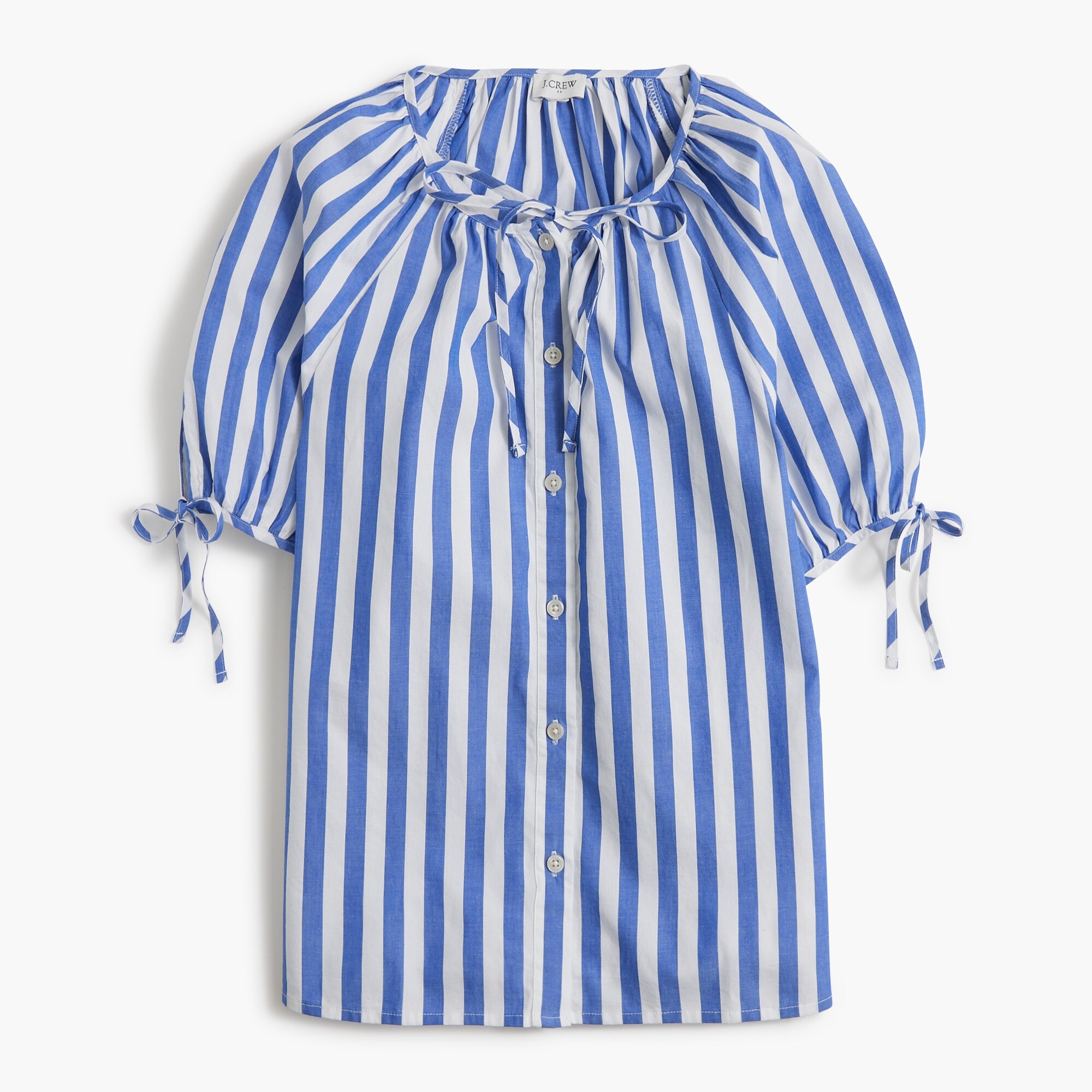 button-front top with tie sleeves for women