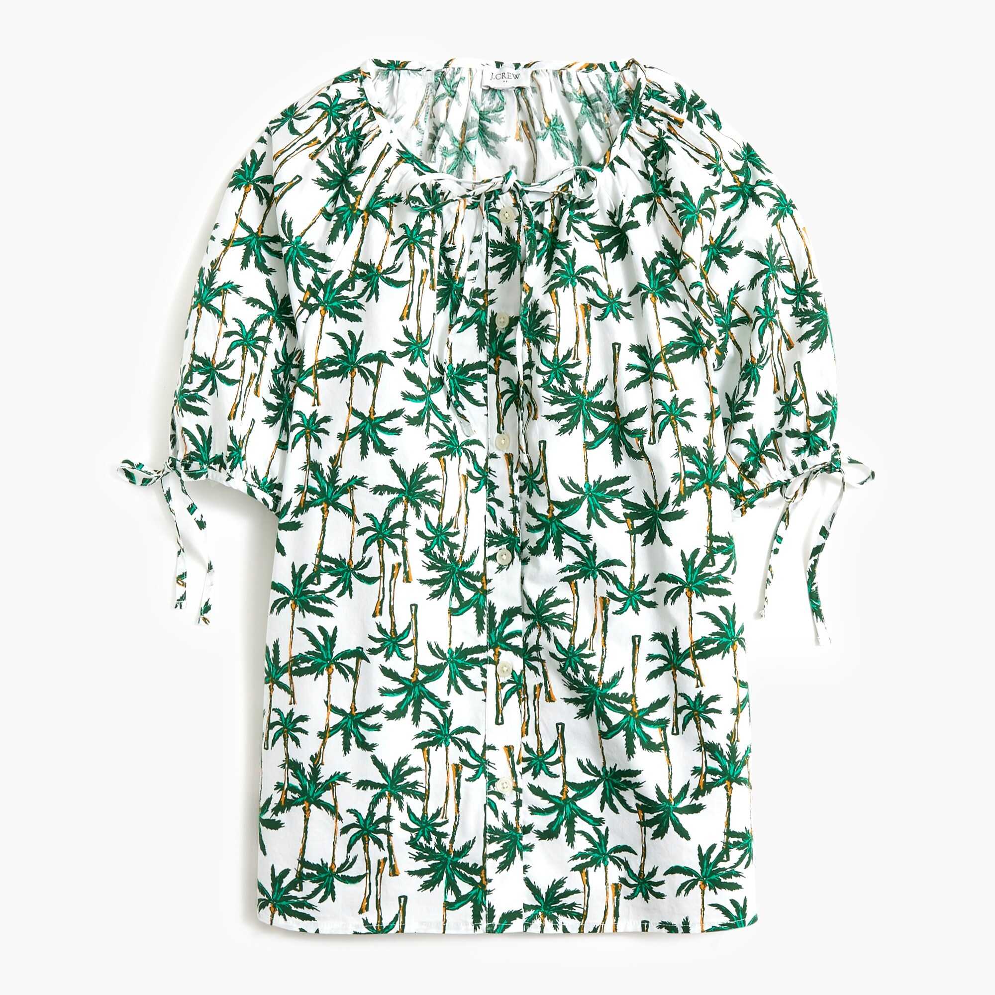 button-front top with tie sleeves for women