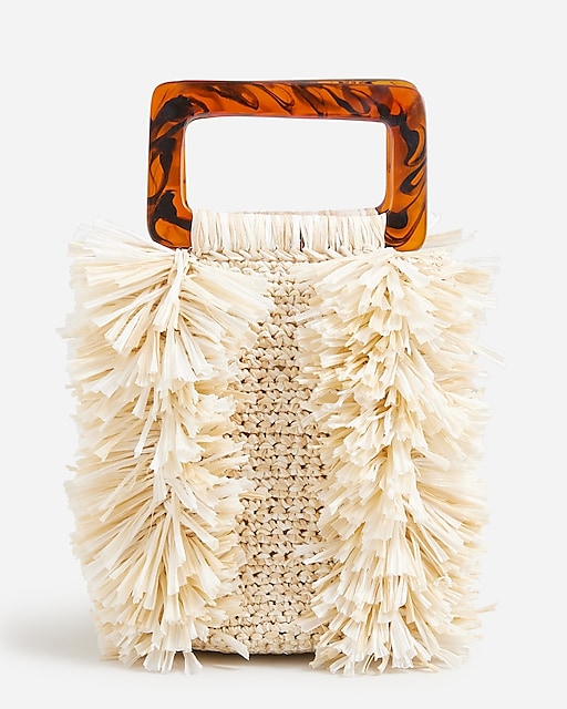 womens Woven mini bag with acrylic handle