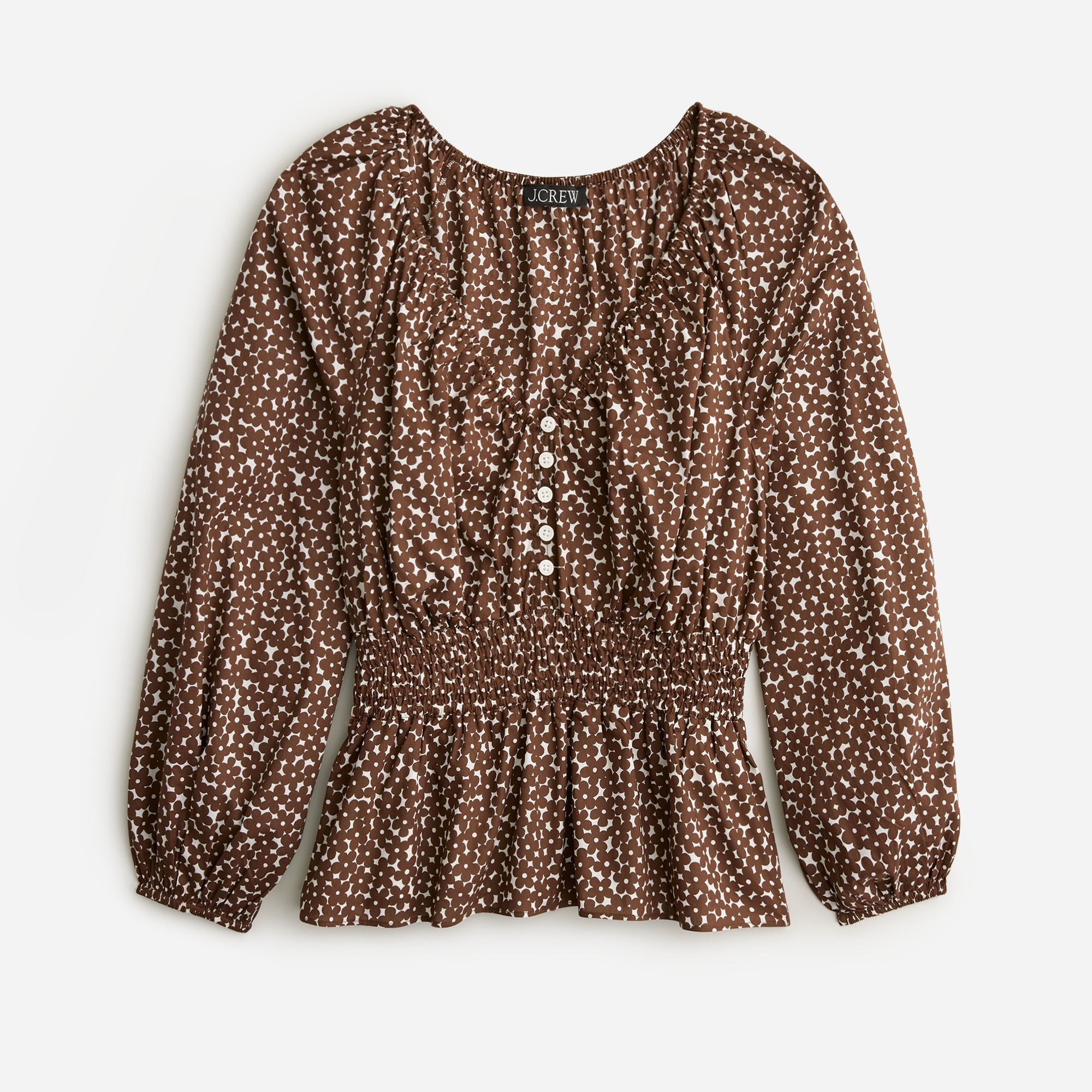 Mocha Floral Print Flutter Mock Neck Top main image 1