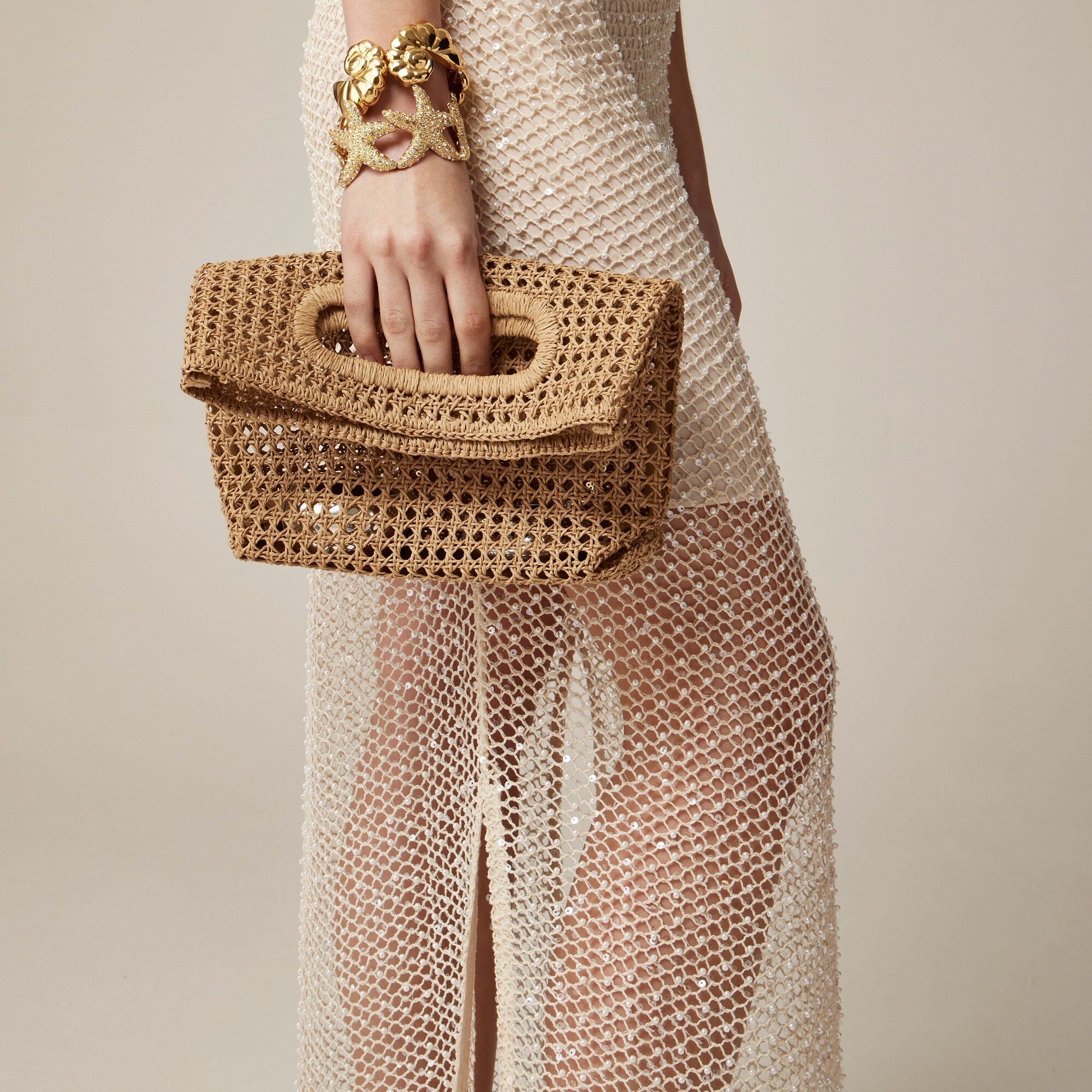 womens Open-weave foldover clutch