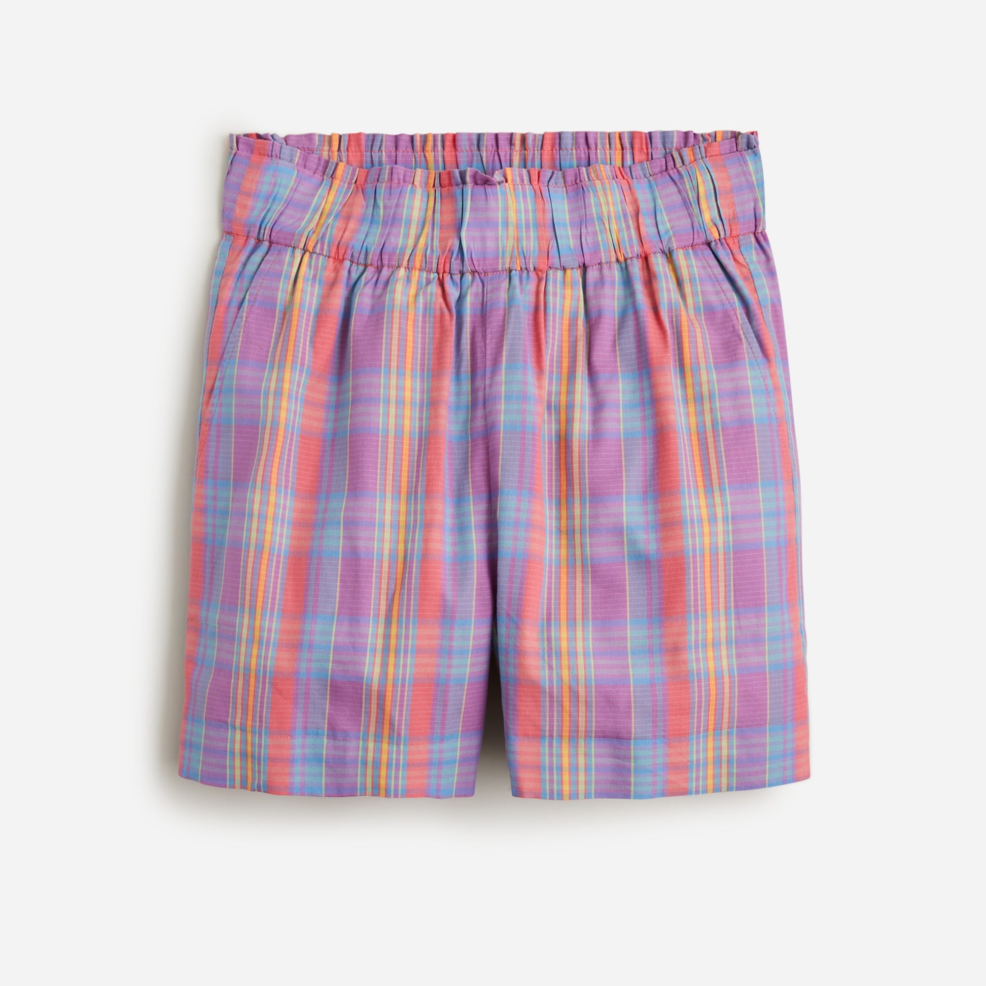 Pull-on short in sunset plaid