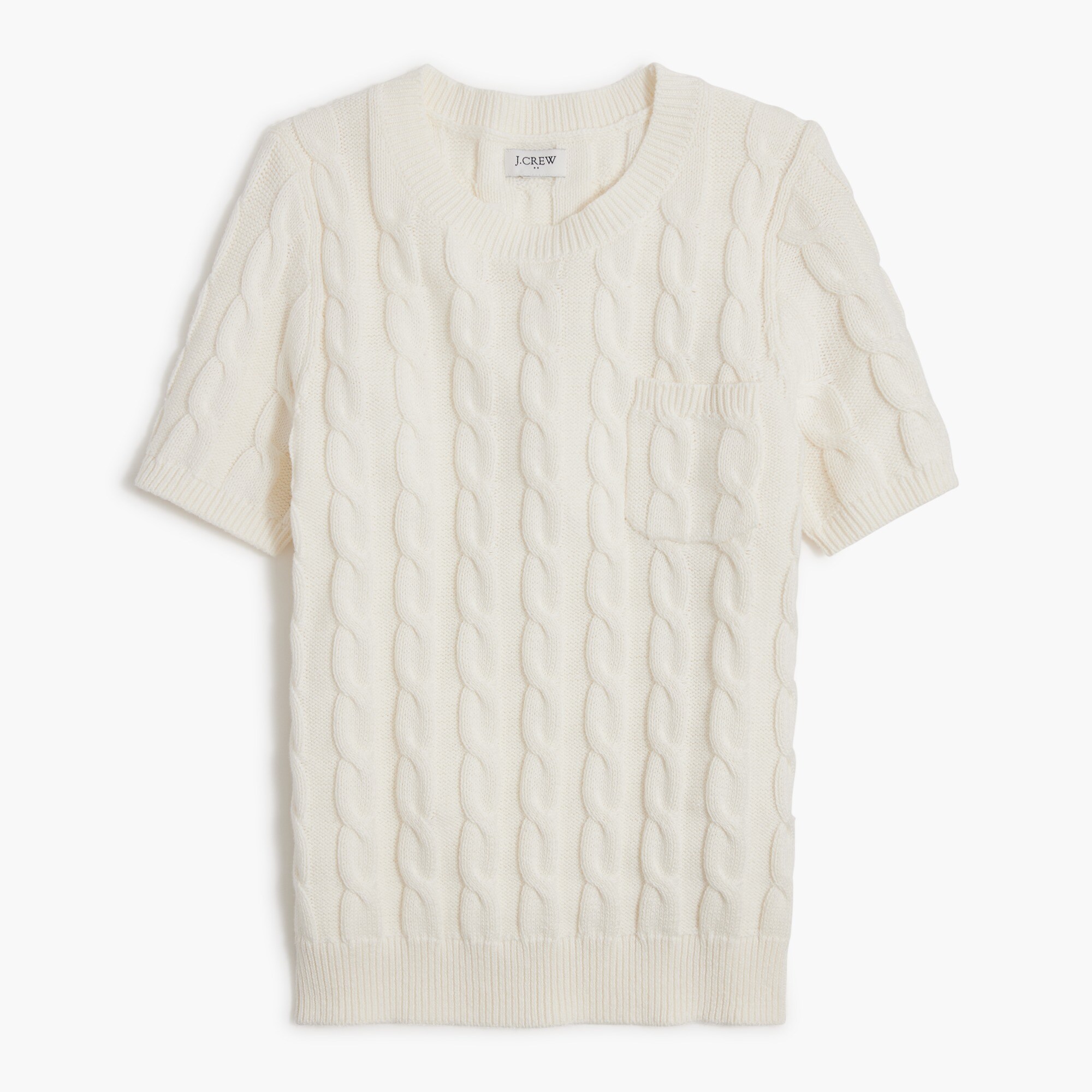 short-sleeve cable crewneck sweater for women