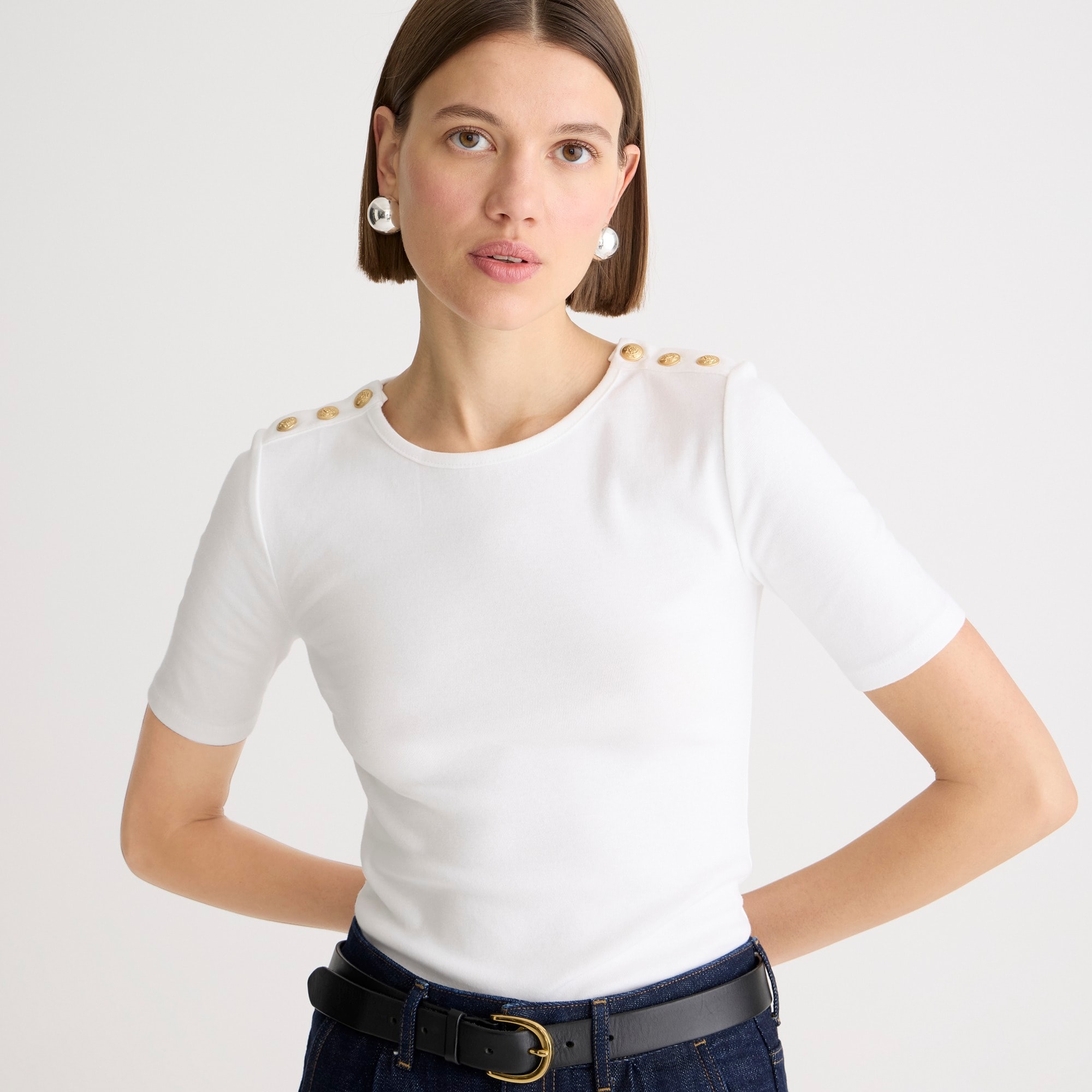 womens Perfect-fit elbow-sleeve T-shirt with buttons