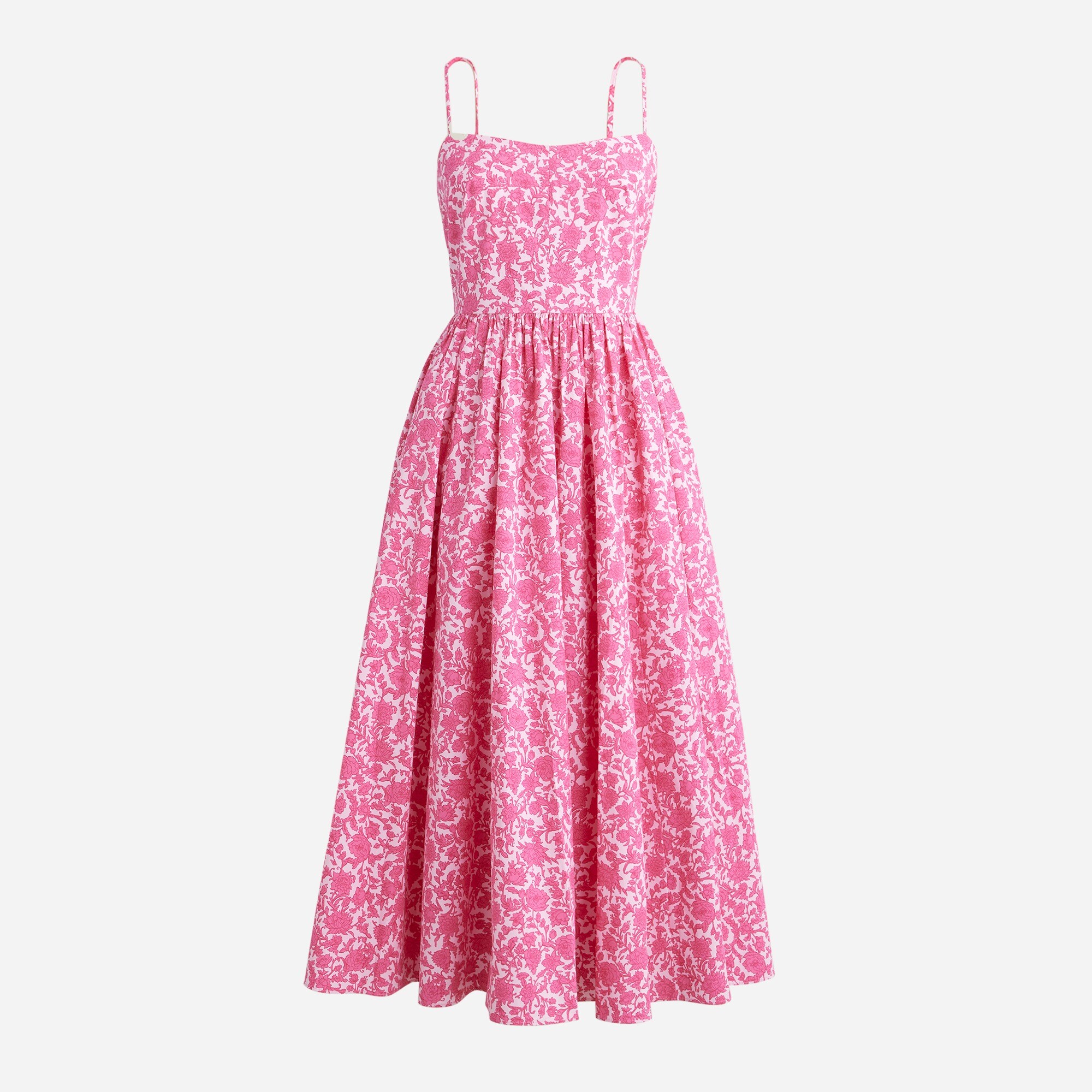 A-line cotton poplin midi dress in rosebud floral