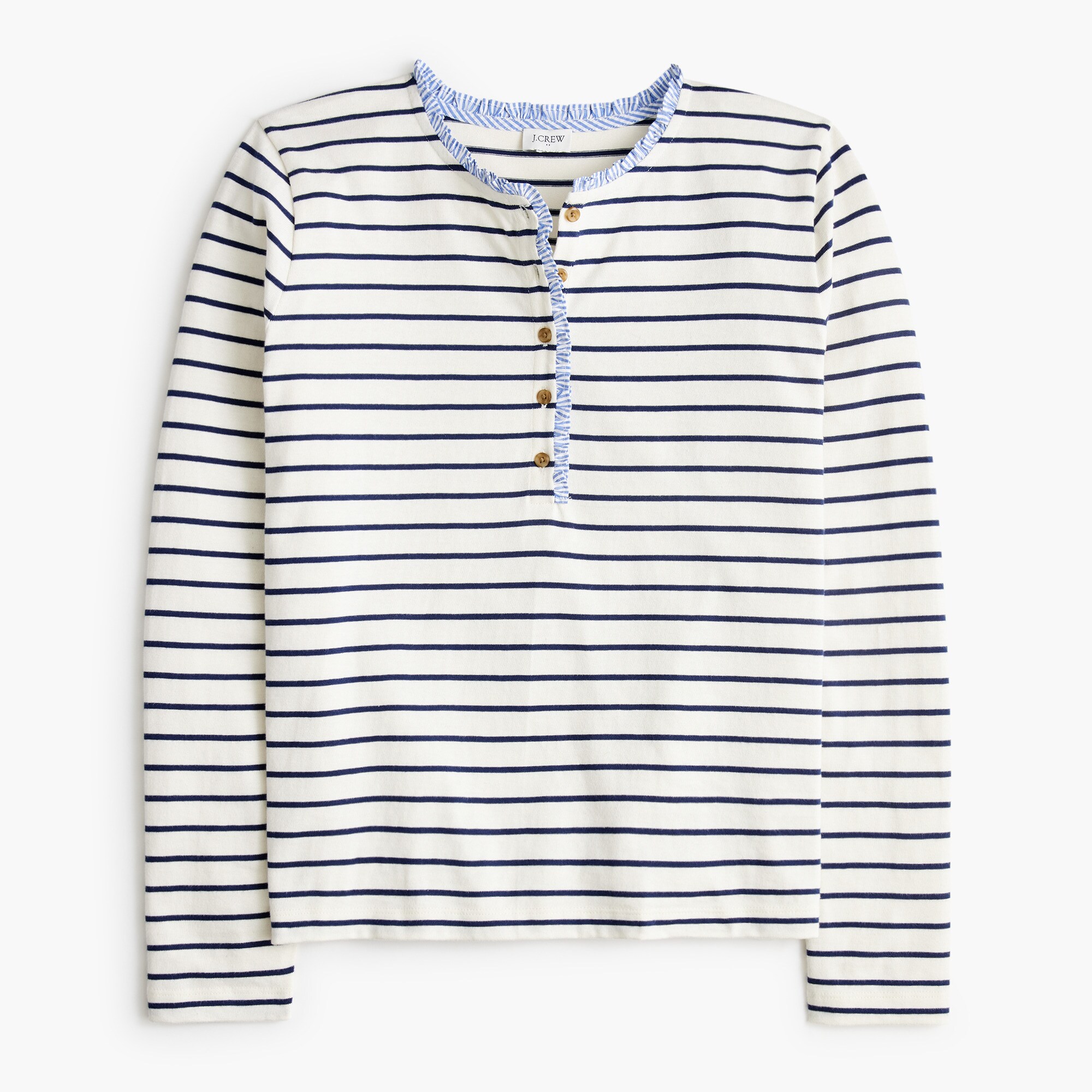 Striped ruffle-collar henley