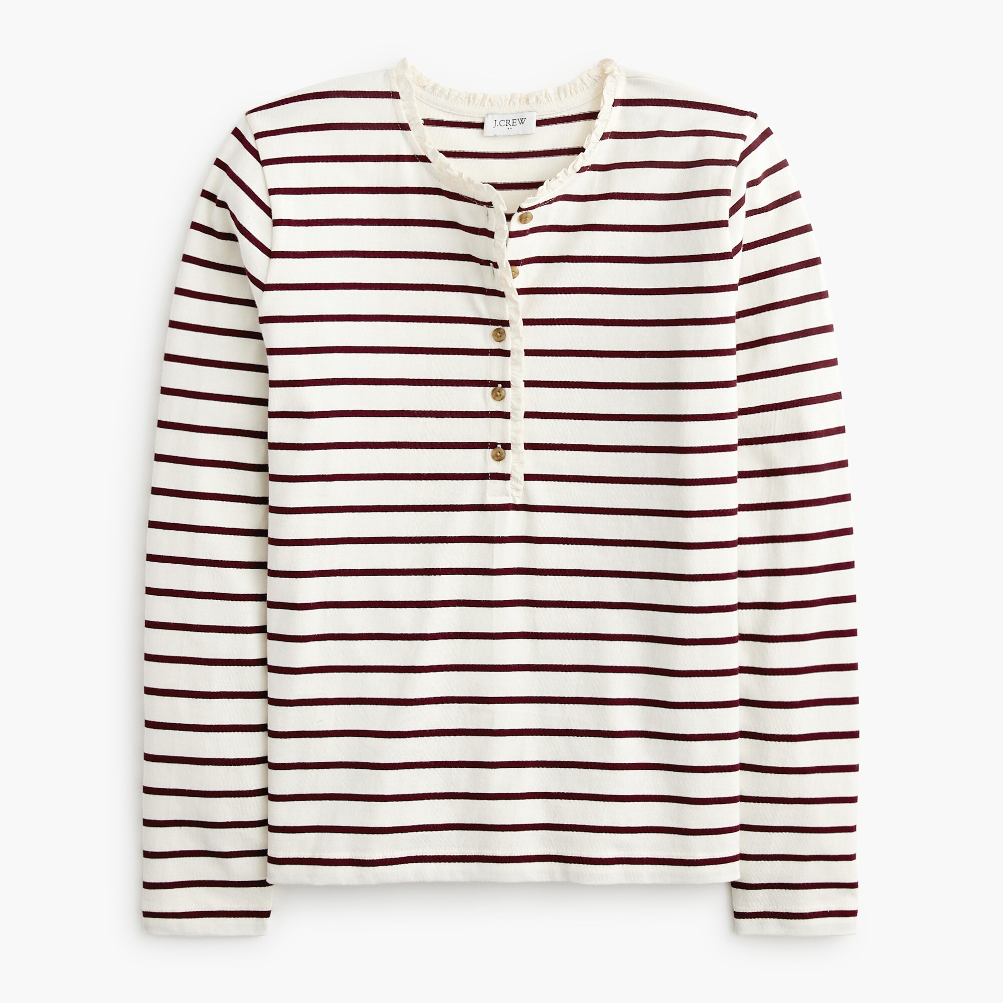 Striped ruffle-collar henley