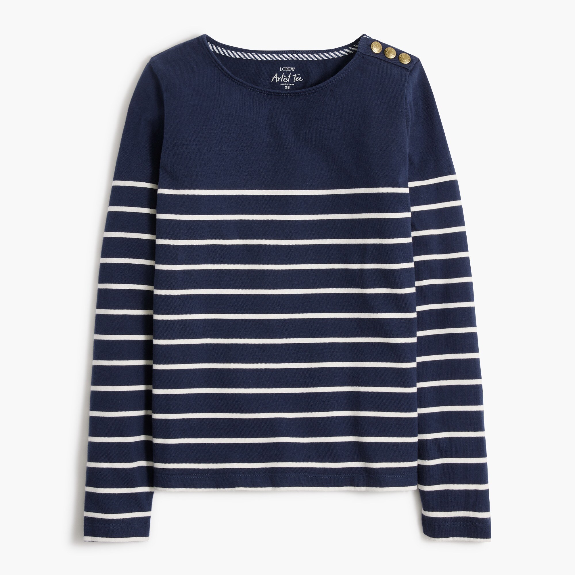 Factory Striped Button shoulder Tee For Women