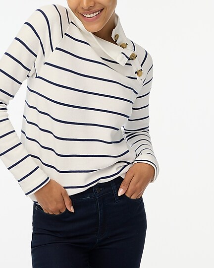factory: striped wide button-collar pullover sweatshirt for women