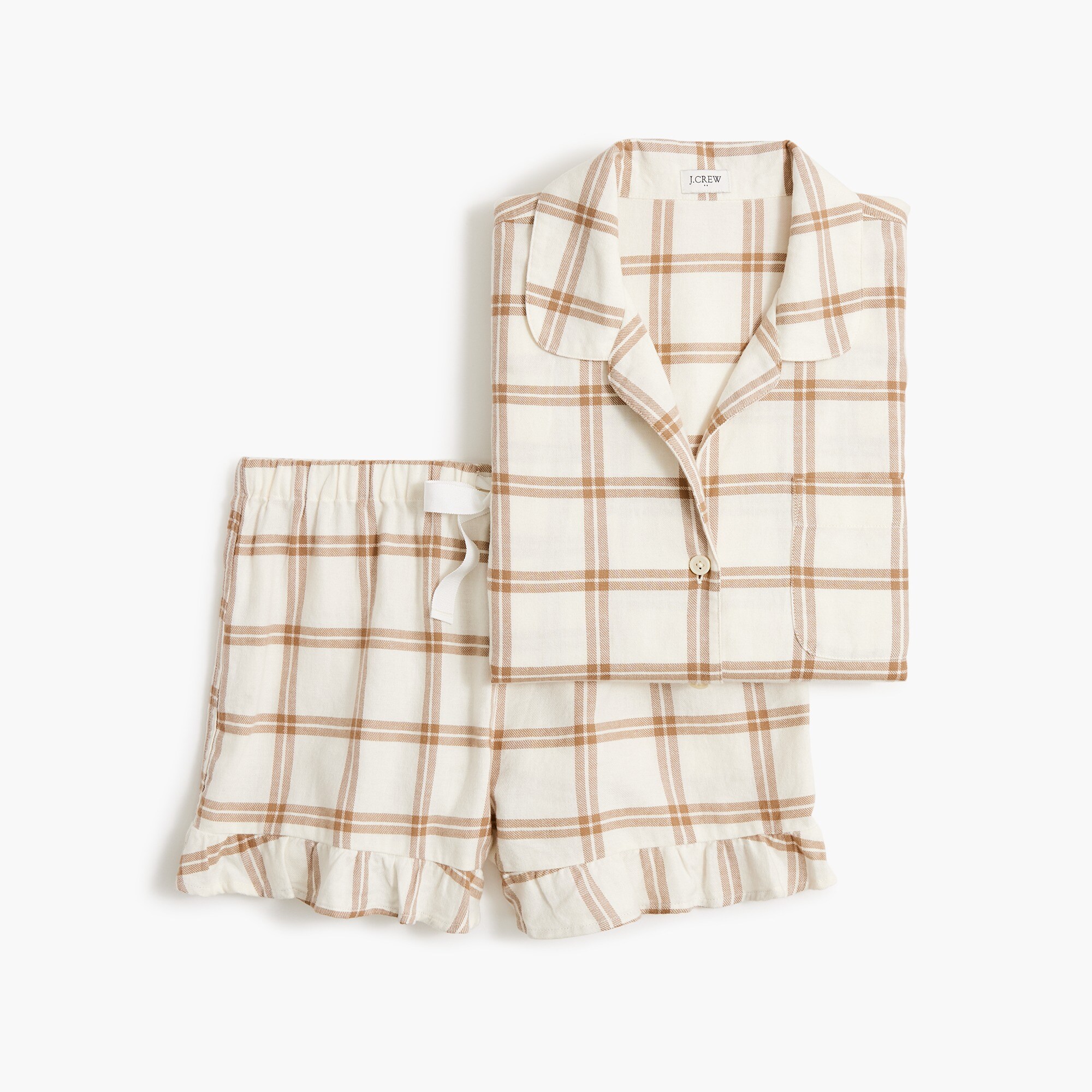 long-sleeve ruffle flannel pajama set for women