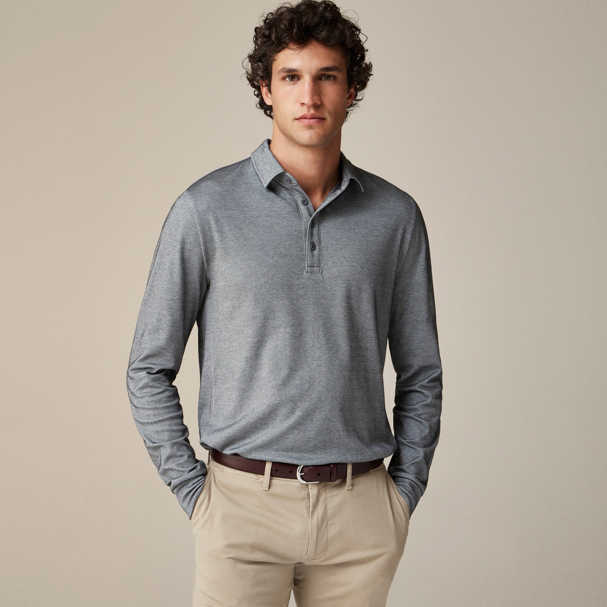 J crew men's long sleeve polo hotsell