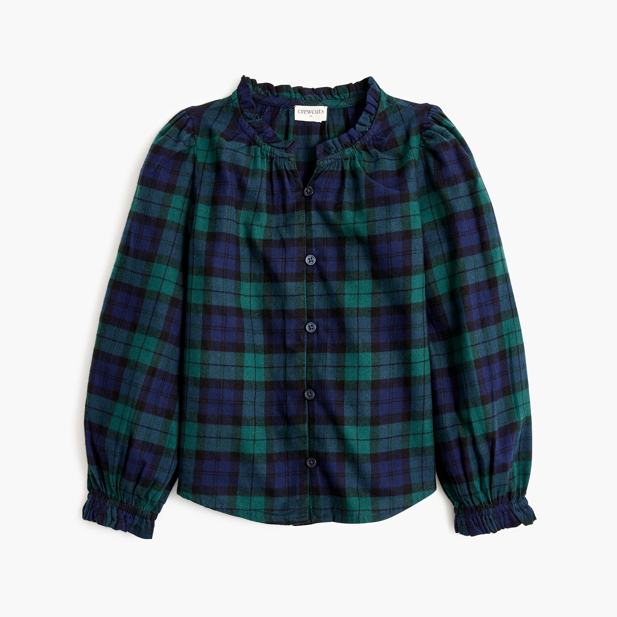 Girls' Black Watch plaid flannel top