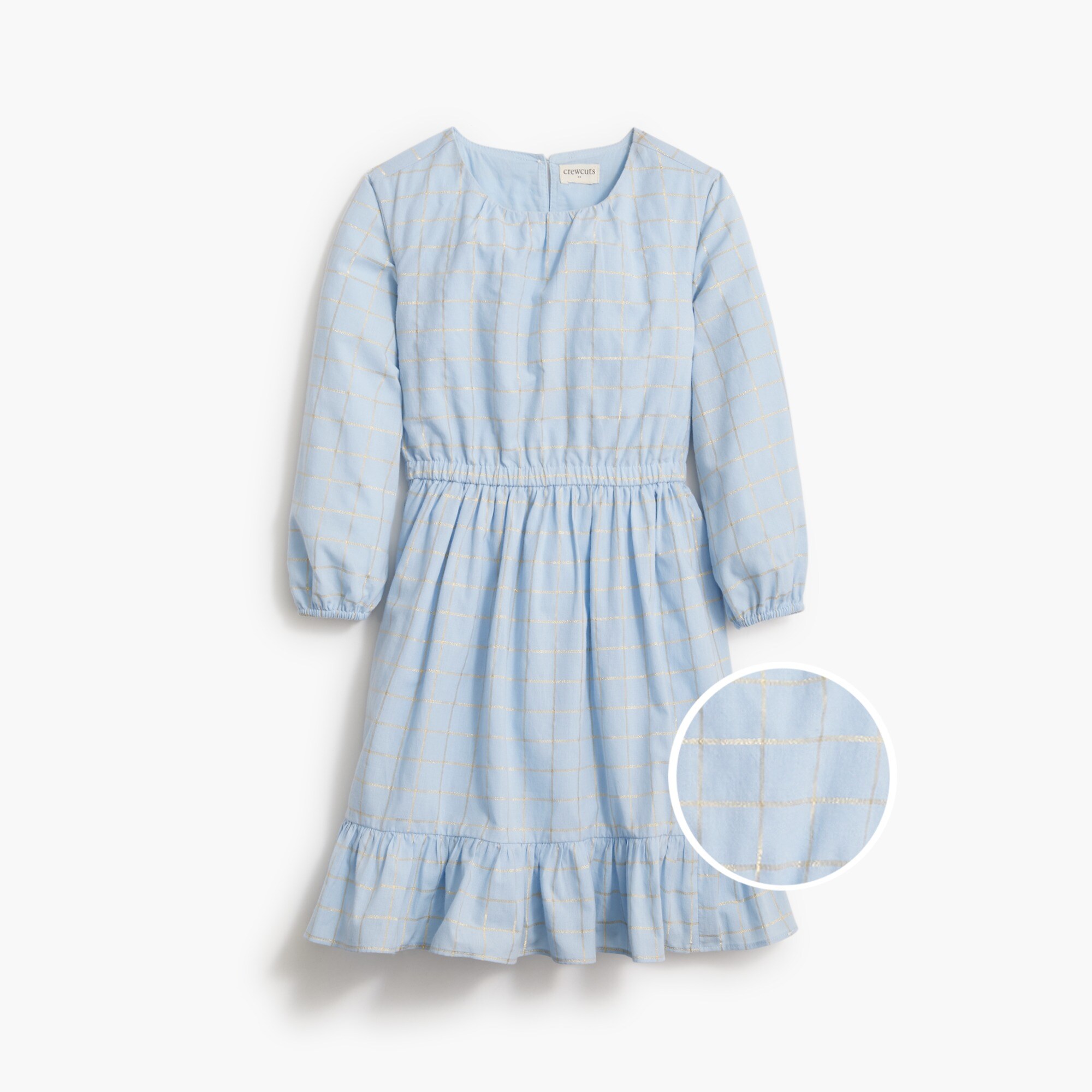 factory: girls' long-sleeve check dress with lurex&reg; metallic threads for girls
