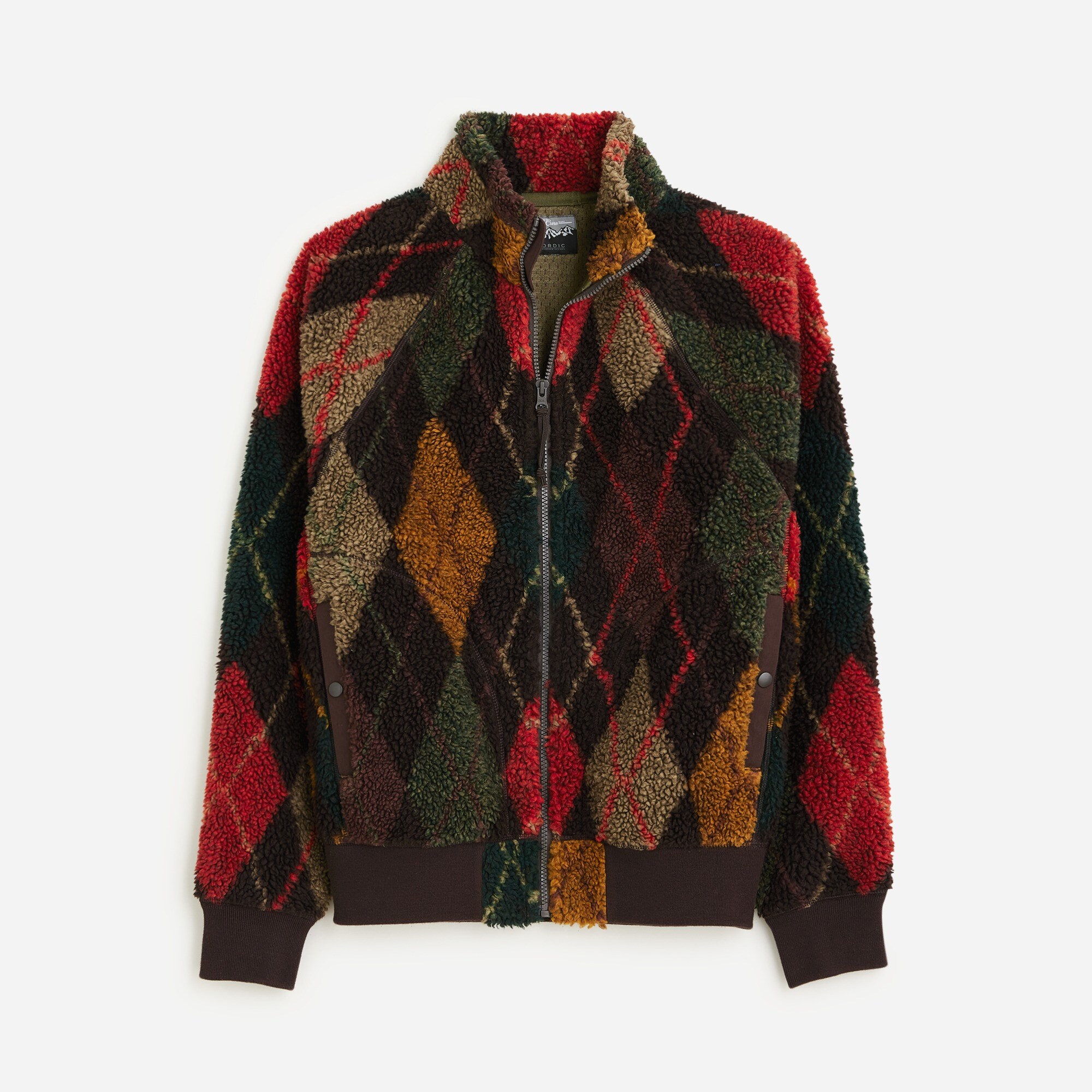 Nordic sherpa fleece jacket in mixed argyle
