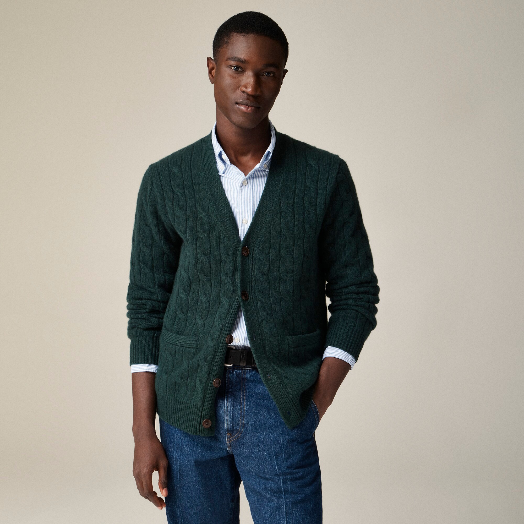  Heavyweight cashmere cable-knit cardigan sweater