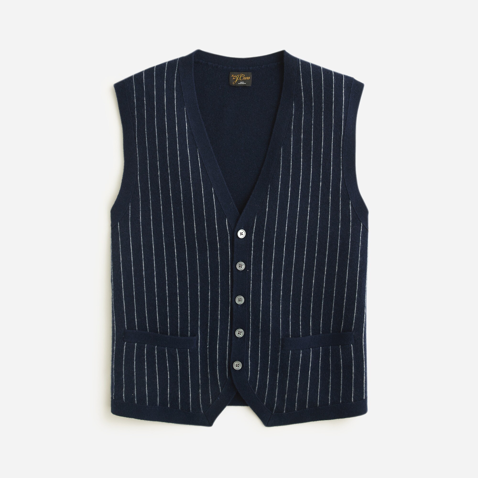  Cashmere-blend cardigan sweater-vest in pinstripe