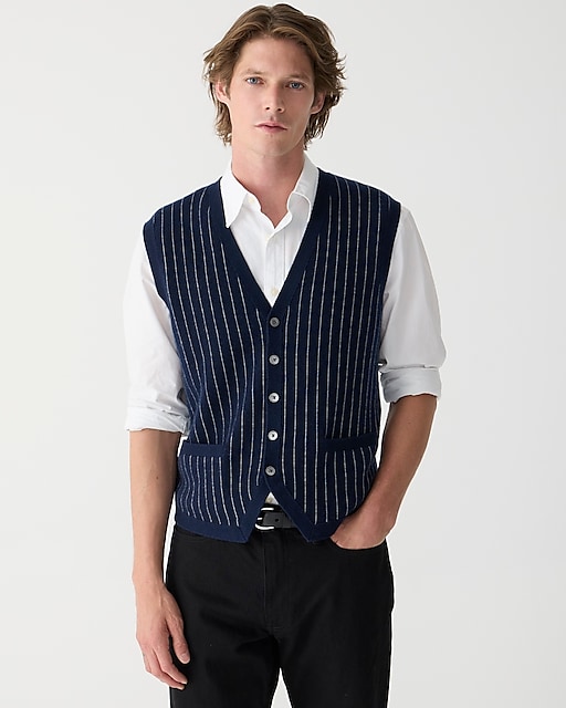  Cashmere-blend cardigan sweater-vest in pinstripe