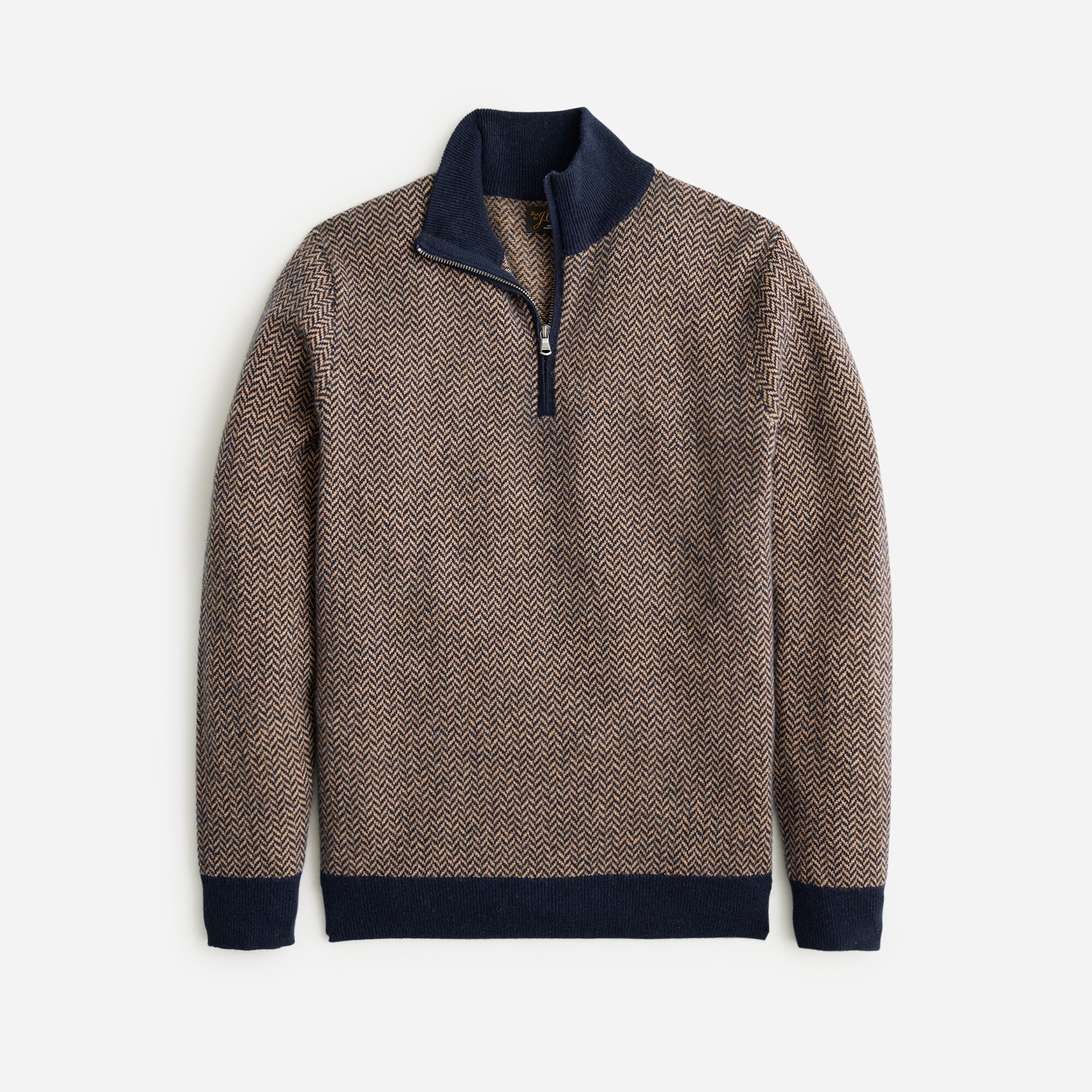 Cashmere half-zip sweater in herringbone jacquard