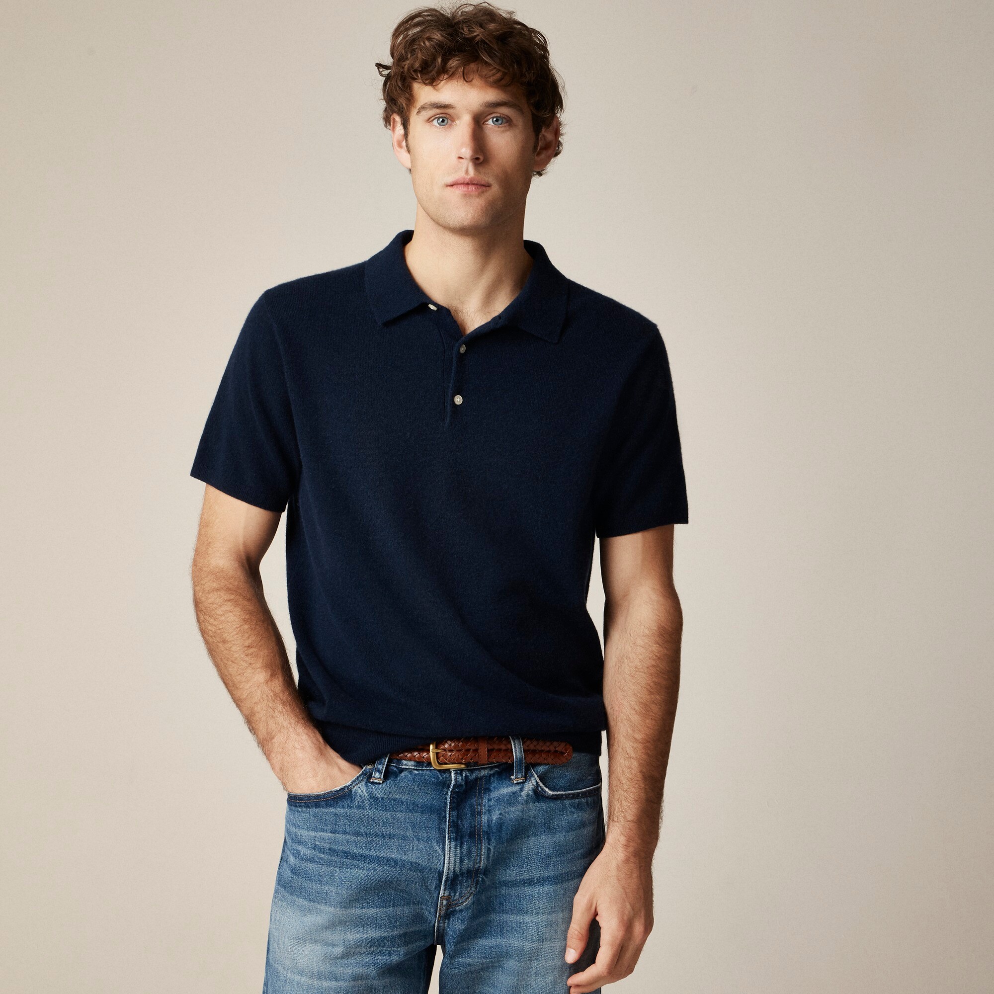Cashmere short-sleeve sweater-polo