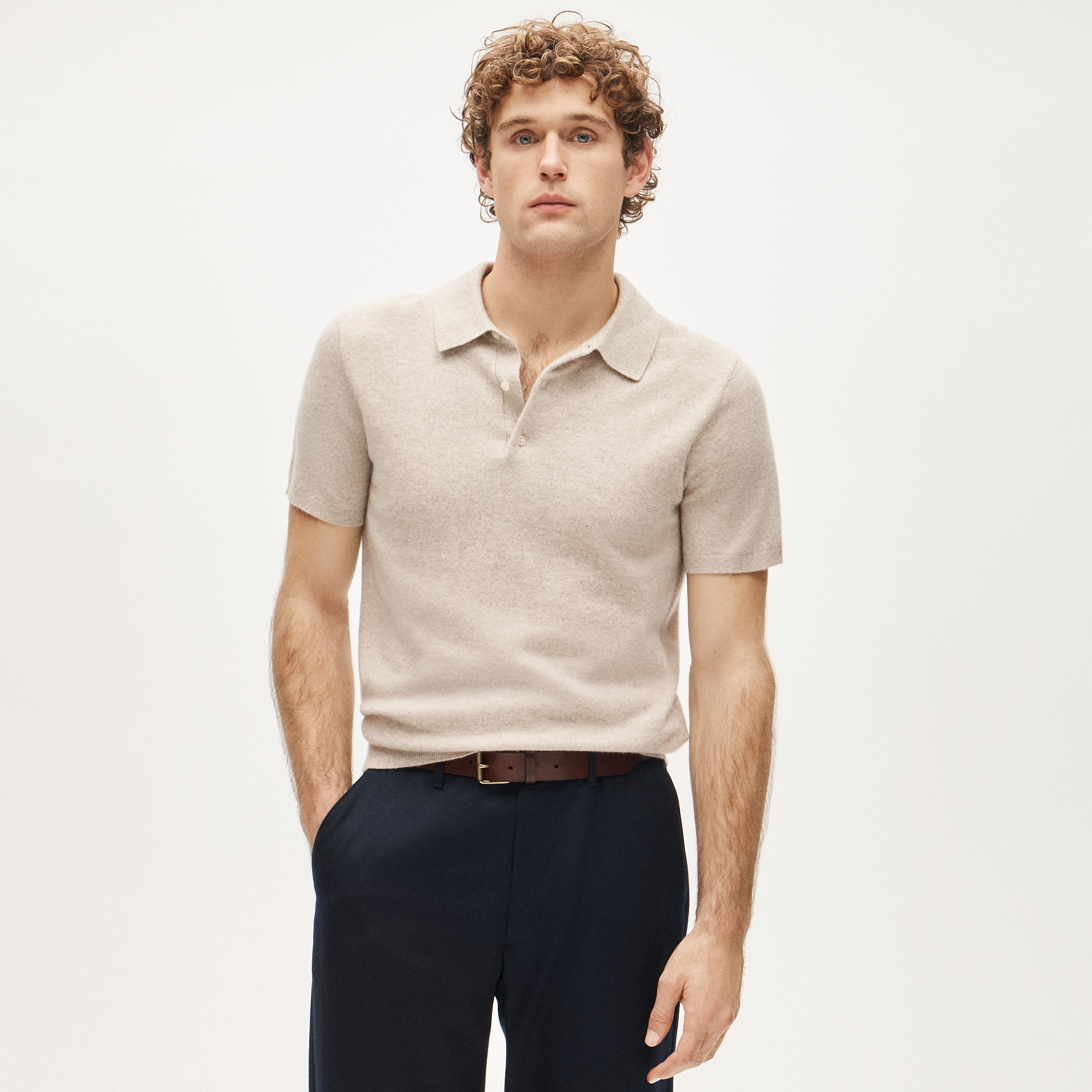 Cashmere short-sleeve sweater-polo