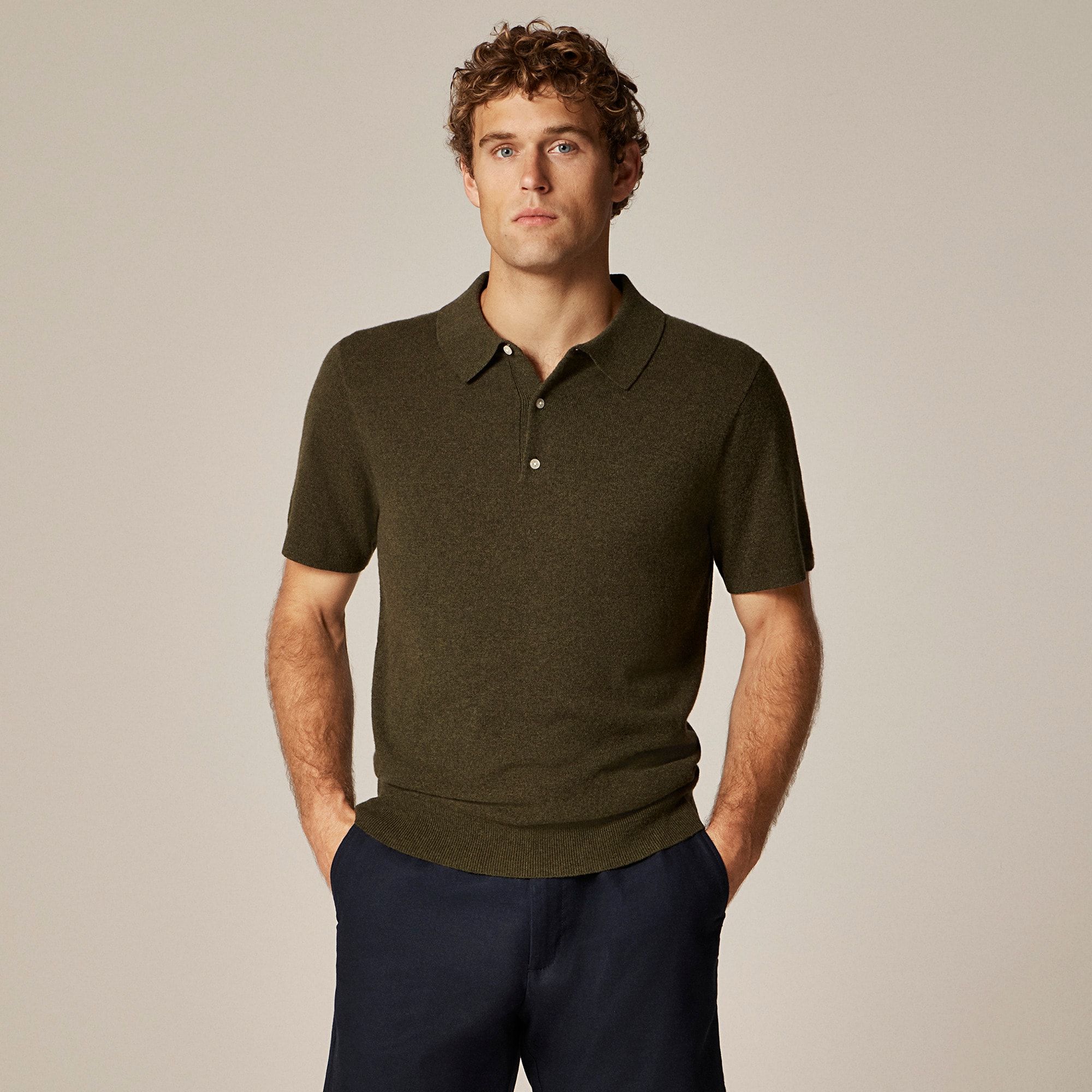 Cashmere short-sleeve sweater-polo